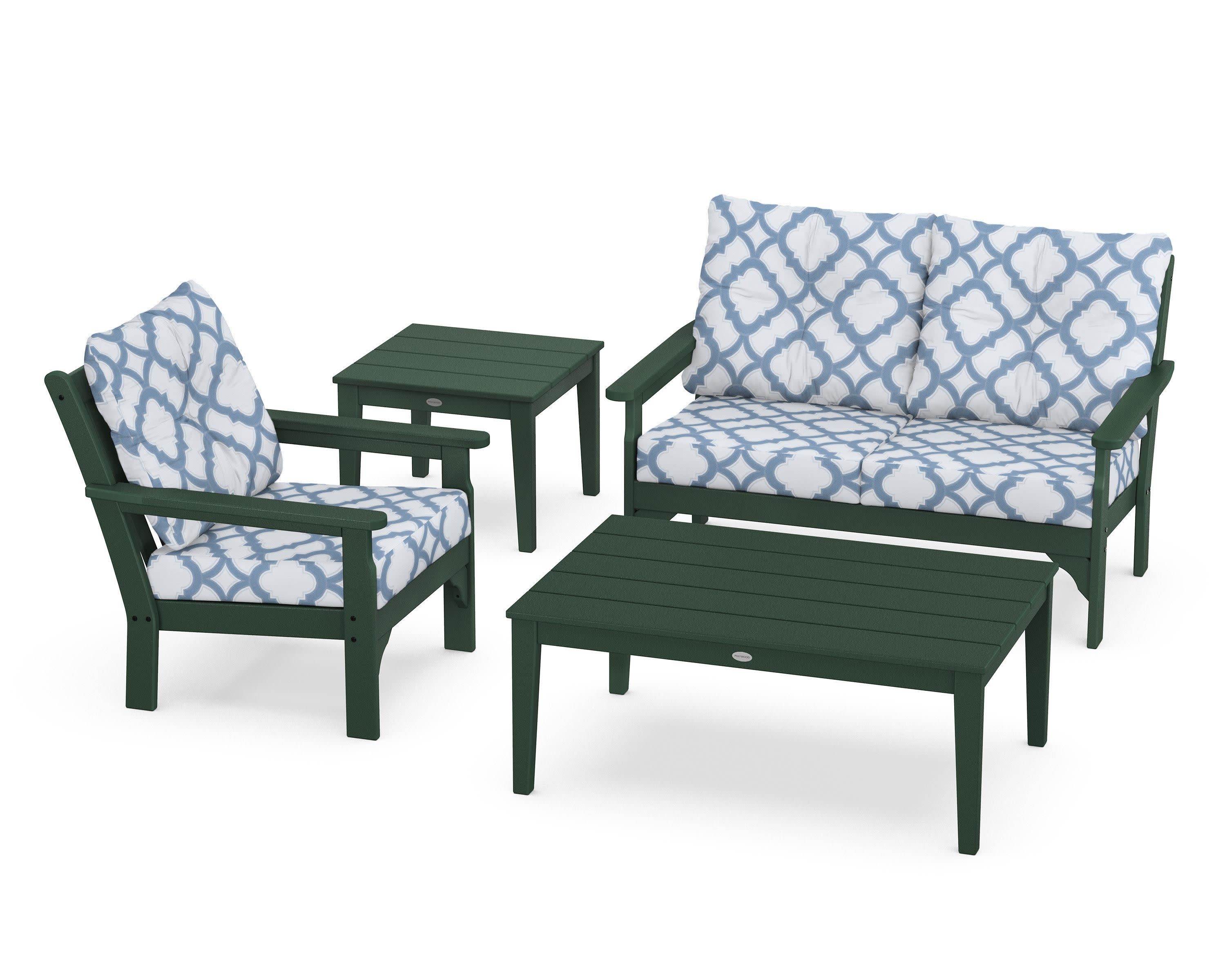 Vineyard 4-Piece Deep Seating Set in Green / Trellis Sky Blue