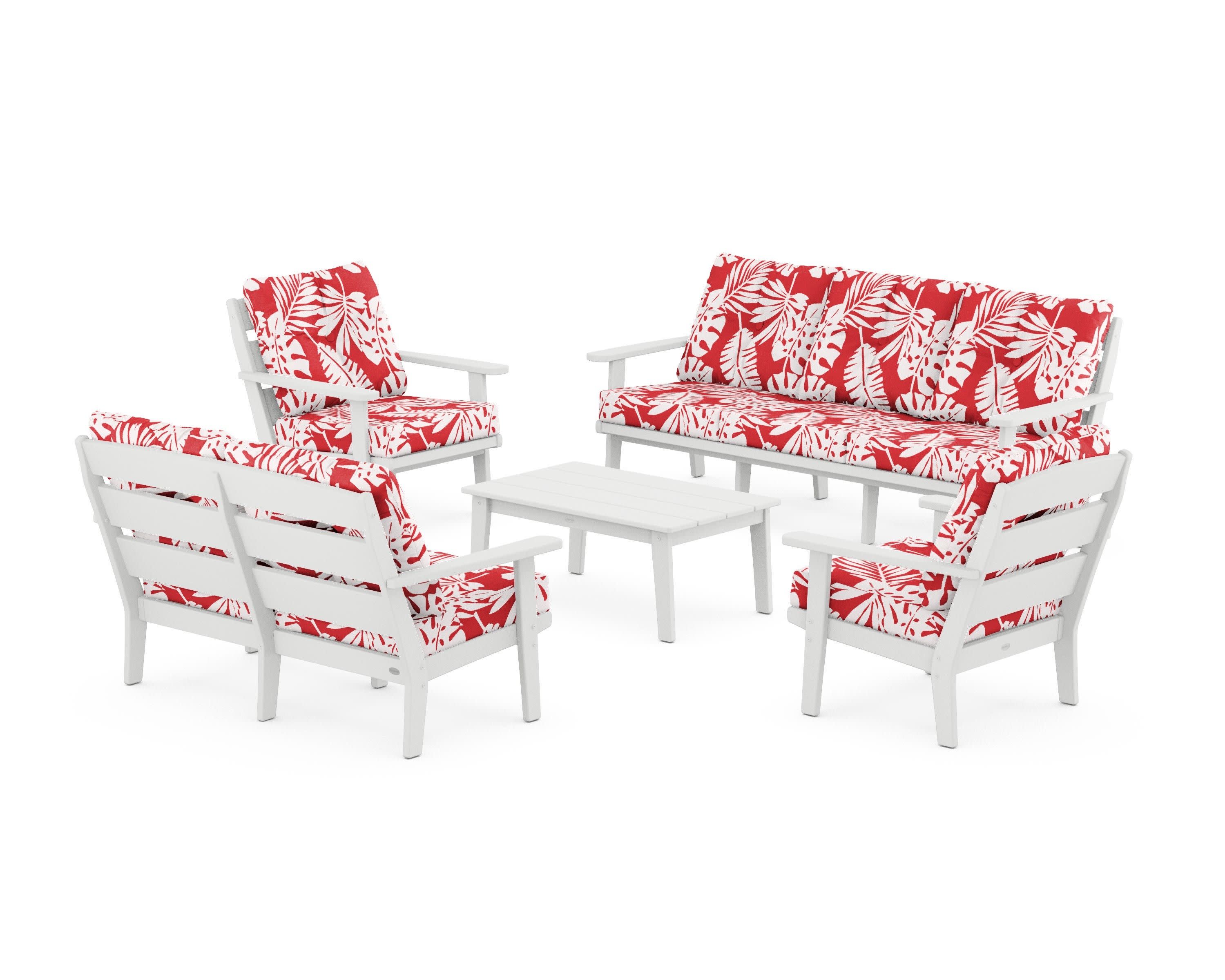 Lakeside 5-Piece Lounge Sofa Set in White / Leaf Crimson