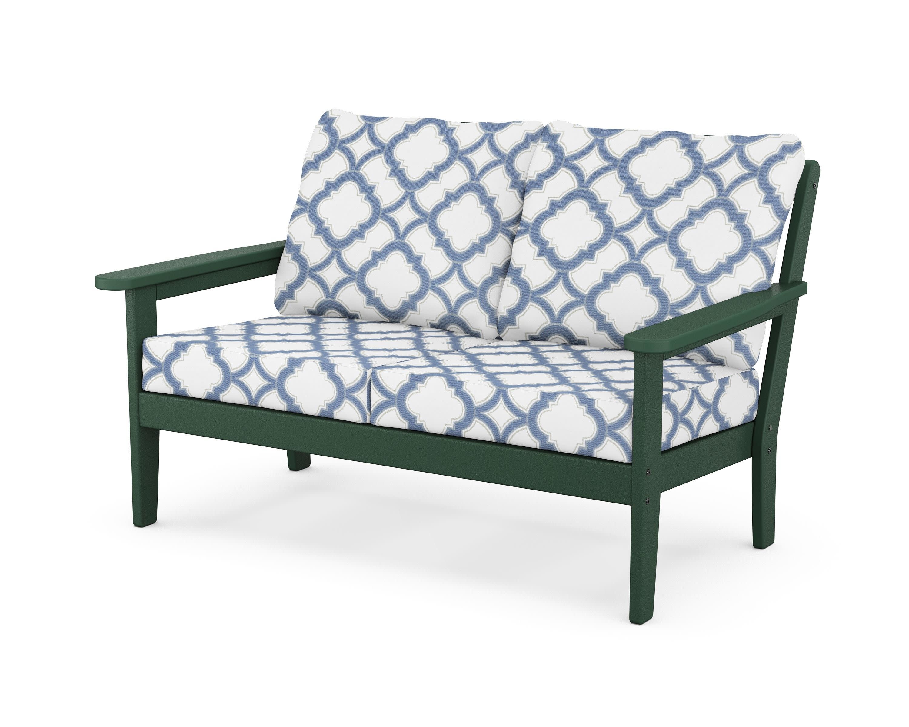 Cottage Deep Seating Loveseat in Green / Trellis Sky Blue