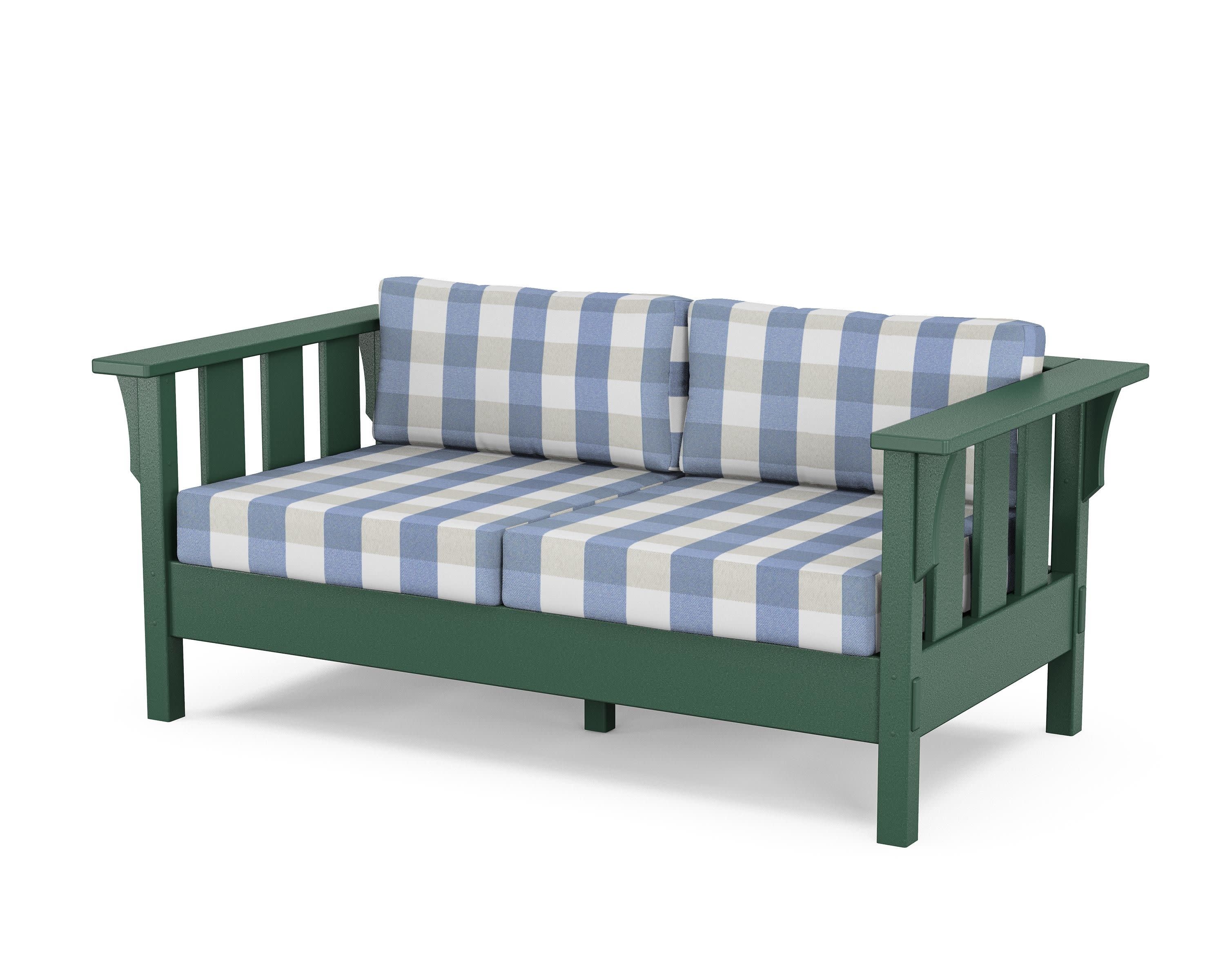 Acadia Deep Seating Loveseat in Green / Buffalo Plaid Sky Blue