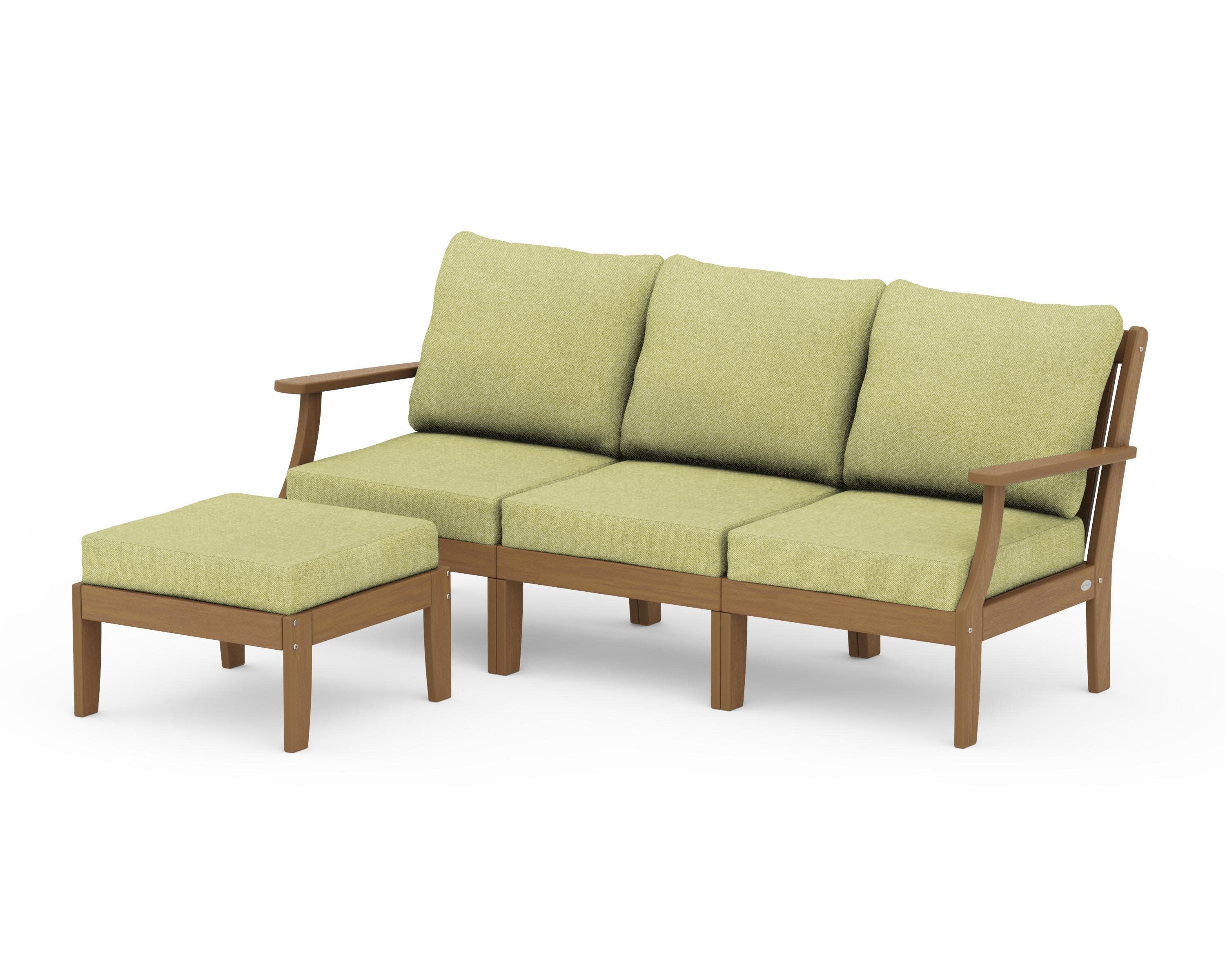 Braxton Modular 4-Piece Deep Seating Set with Ottoman in Natural / Chartreuse Boucle