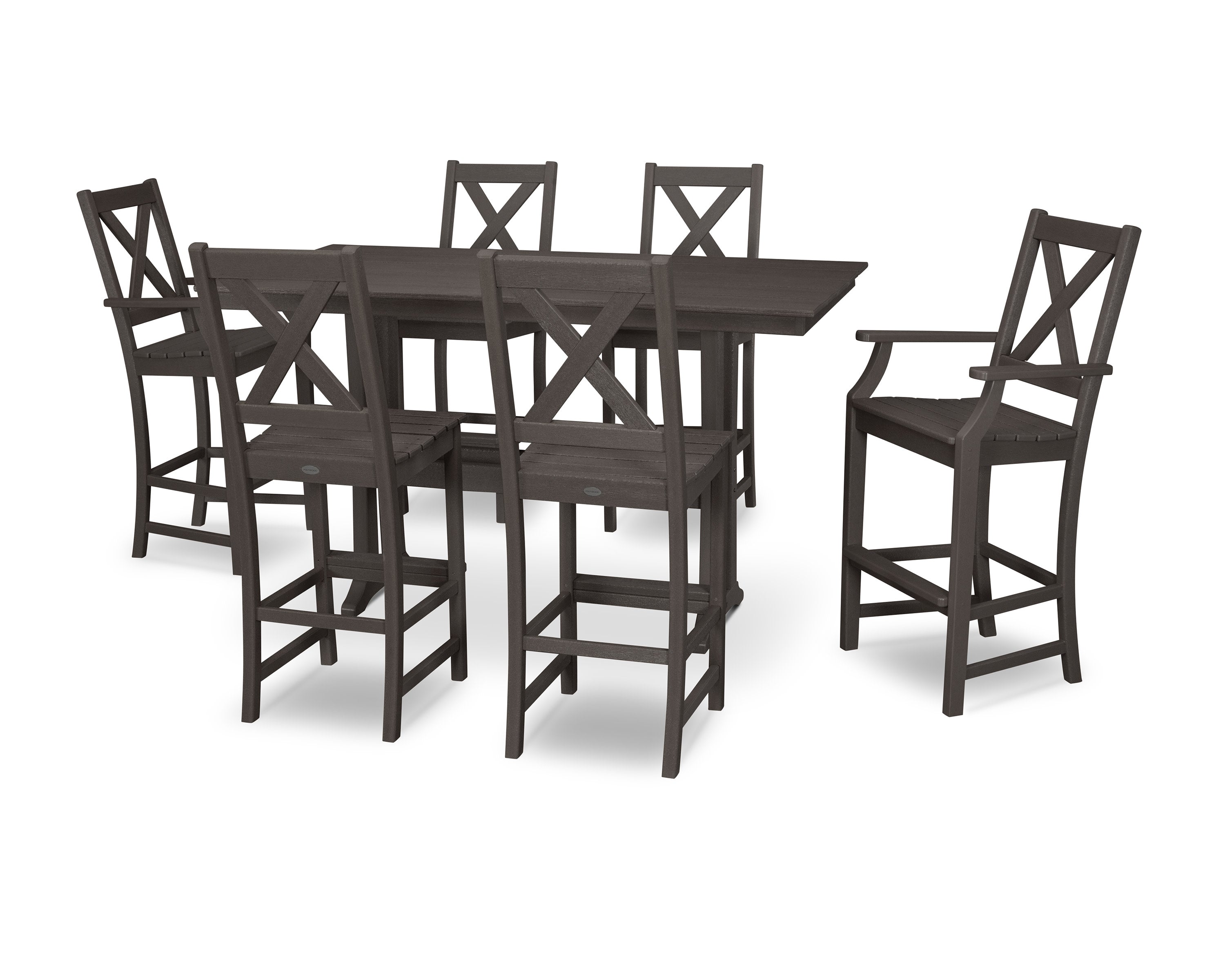 Braxton 7-Piece Farmhouse Trestle Bar Set in Vintage Coffee