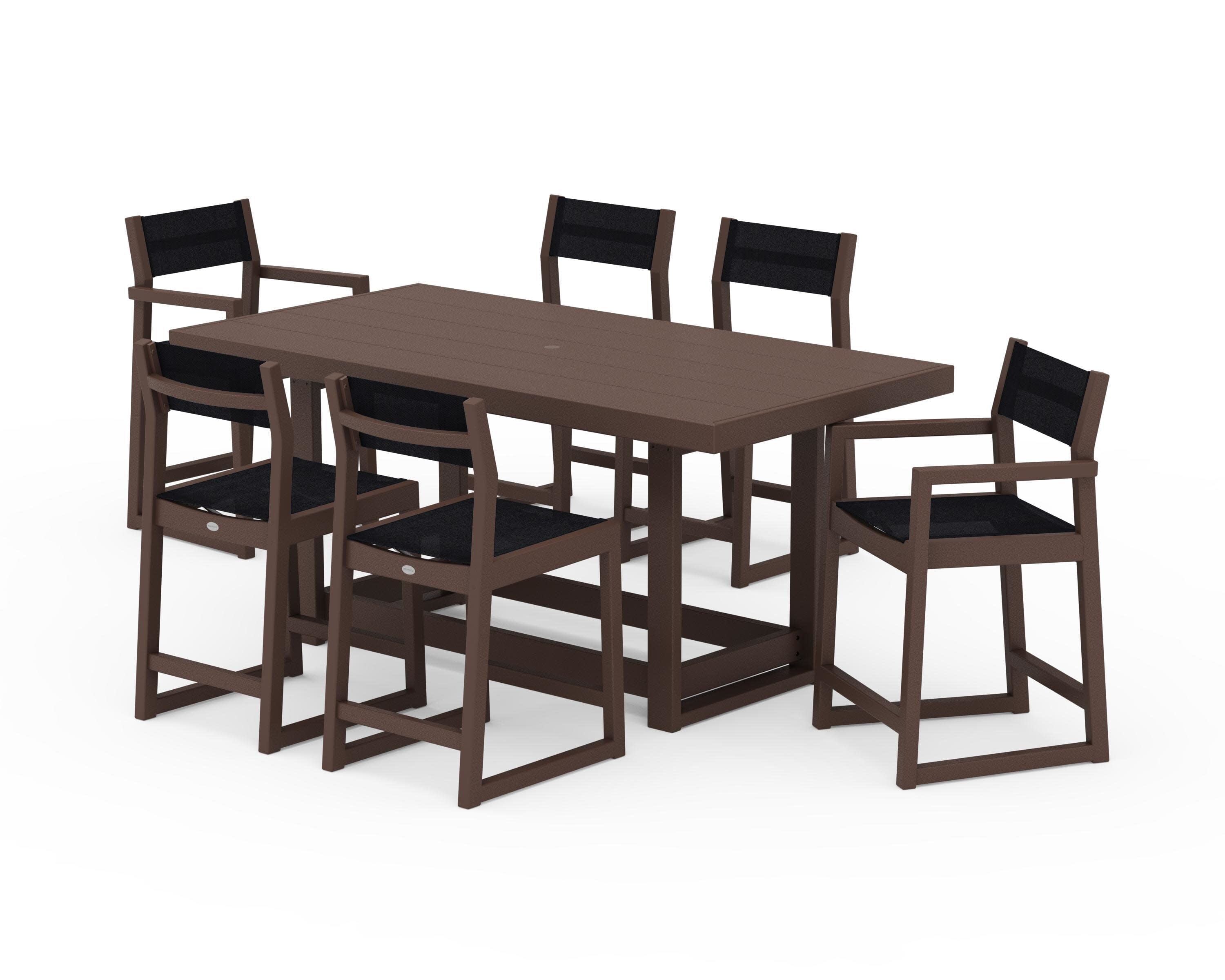 EDGE Sling 7-Piece Counter Table Set in Mahogany / Black Sling