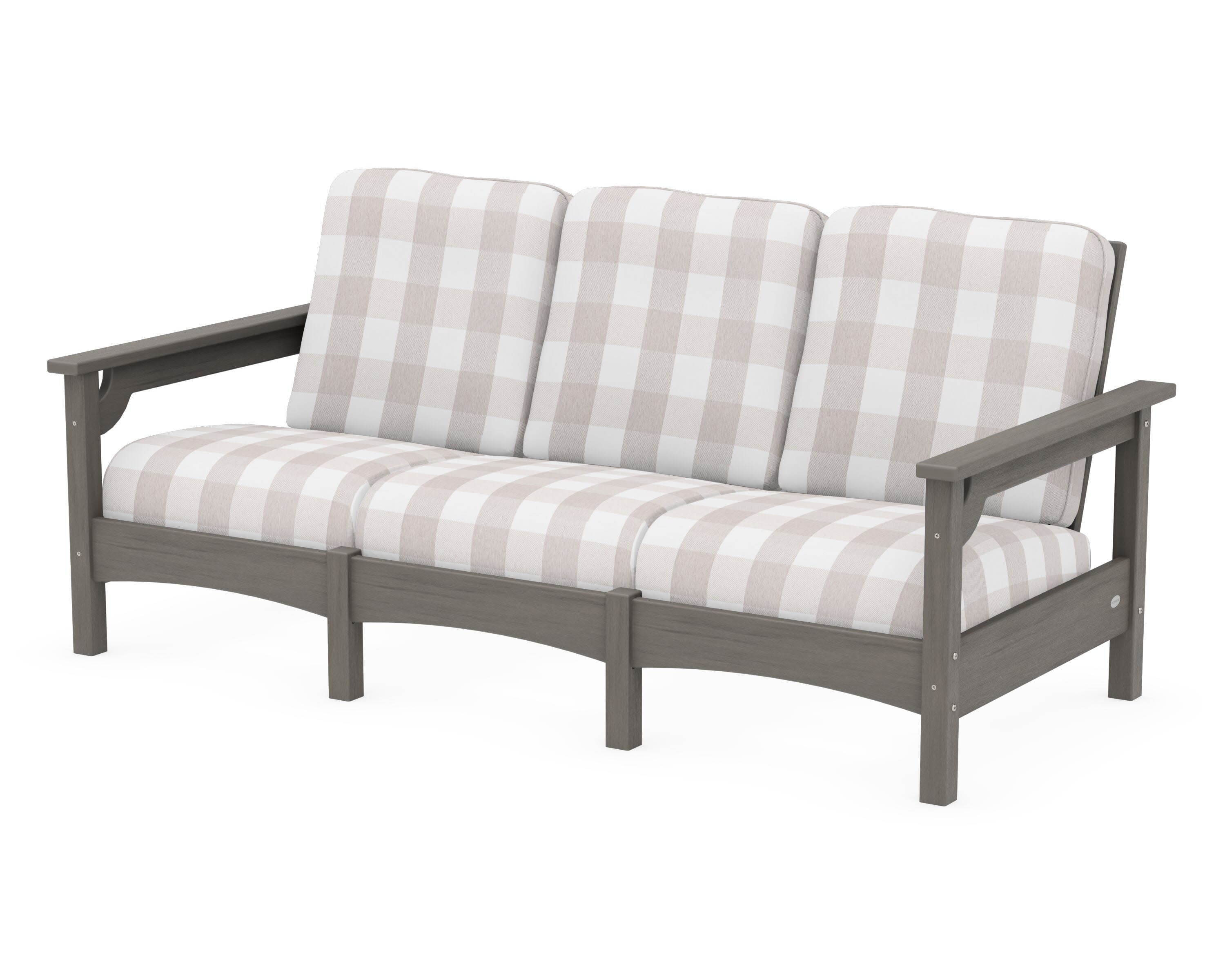 Club Sofa in Driftwood / Buffalo Plaid Dune Burlap