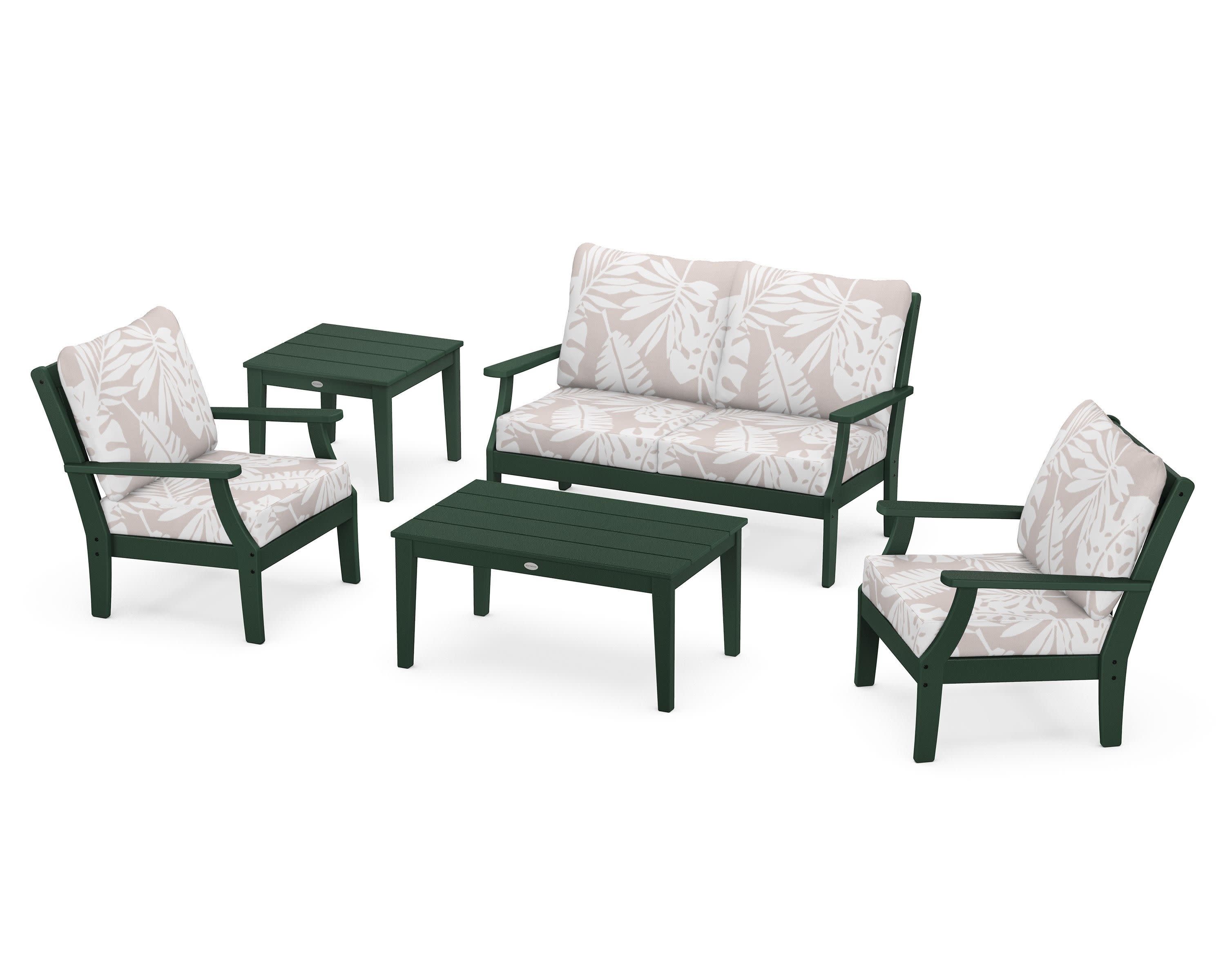 Braxton 5-Piece Deep Seating Set in Green / Leaf Dune Burlap