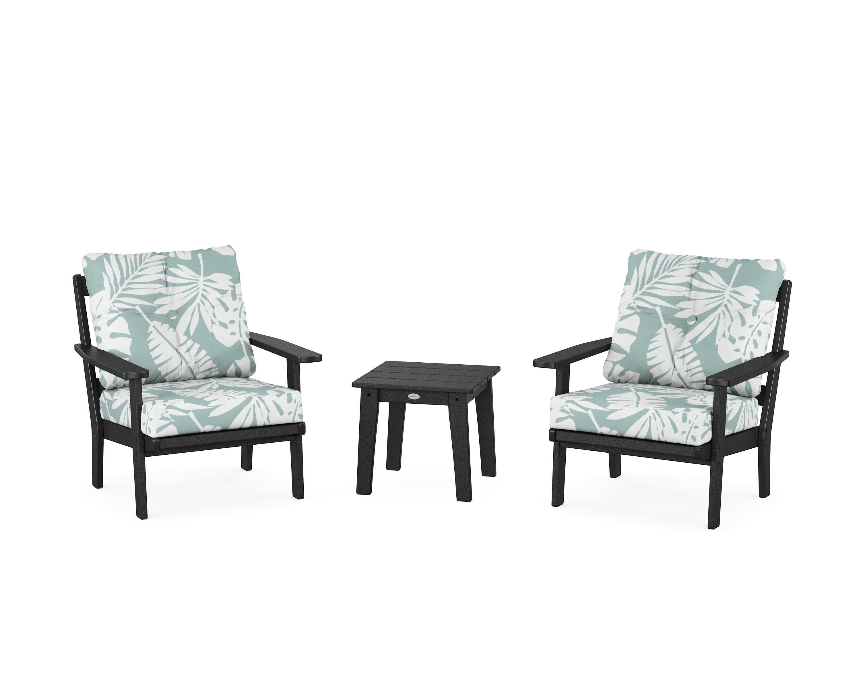 Oxford 3-Piece Deep Seating Set in Black / Leaf Glacier Spa