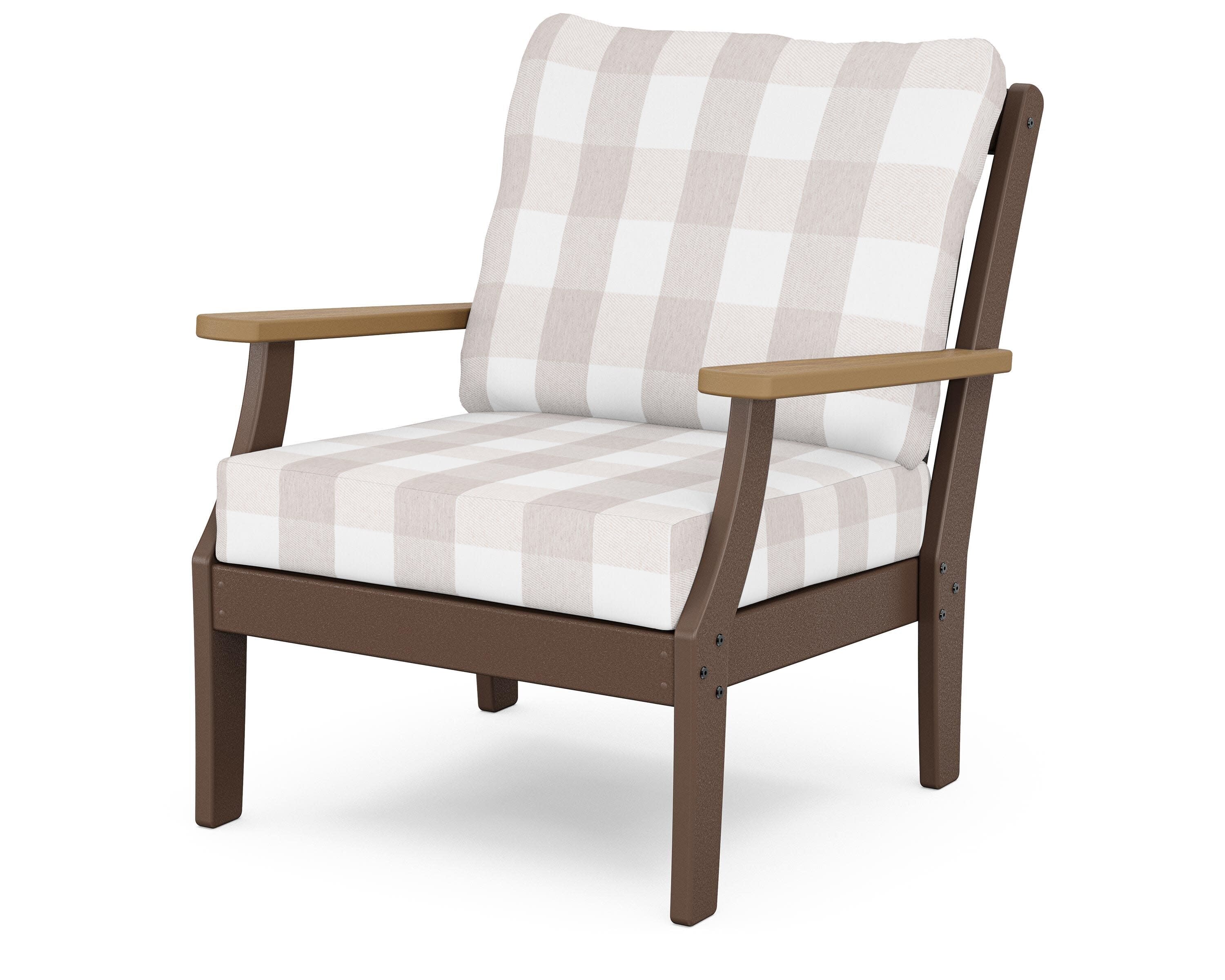 Braxton Deep Seating Chair in Mahogany / Natural / Buffalo Plaid Dune Burlap