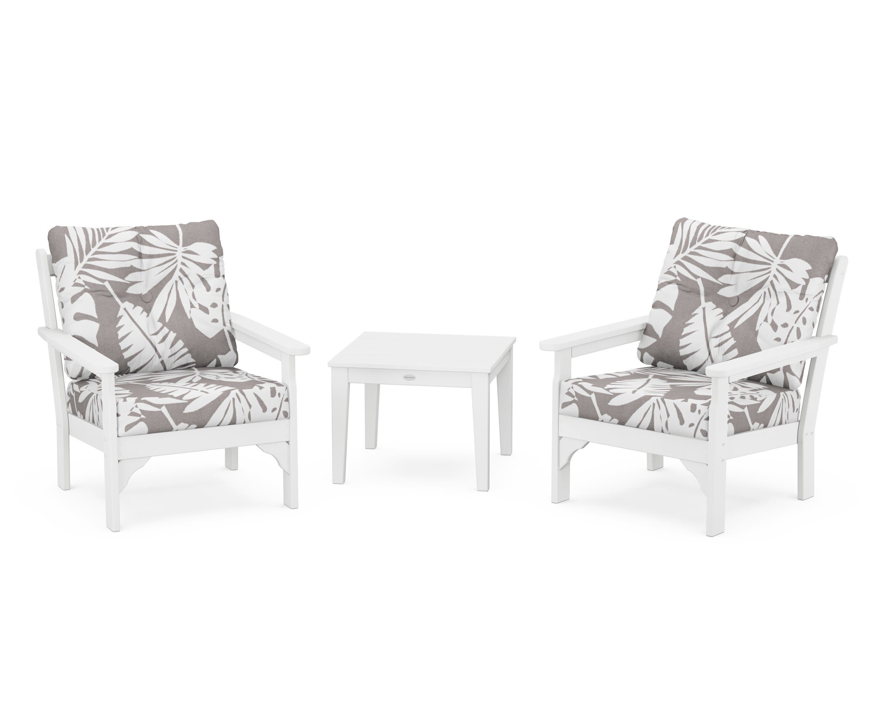 Vineyard 3-Piece Deep Seating Set in White / Leaf Grey Mist
