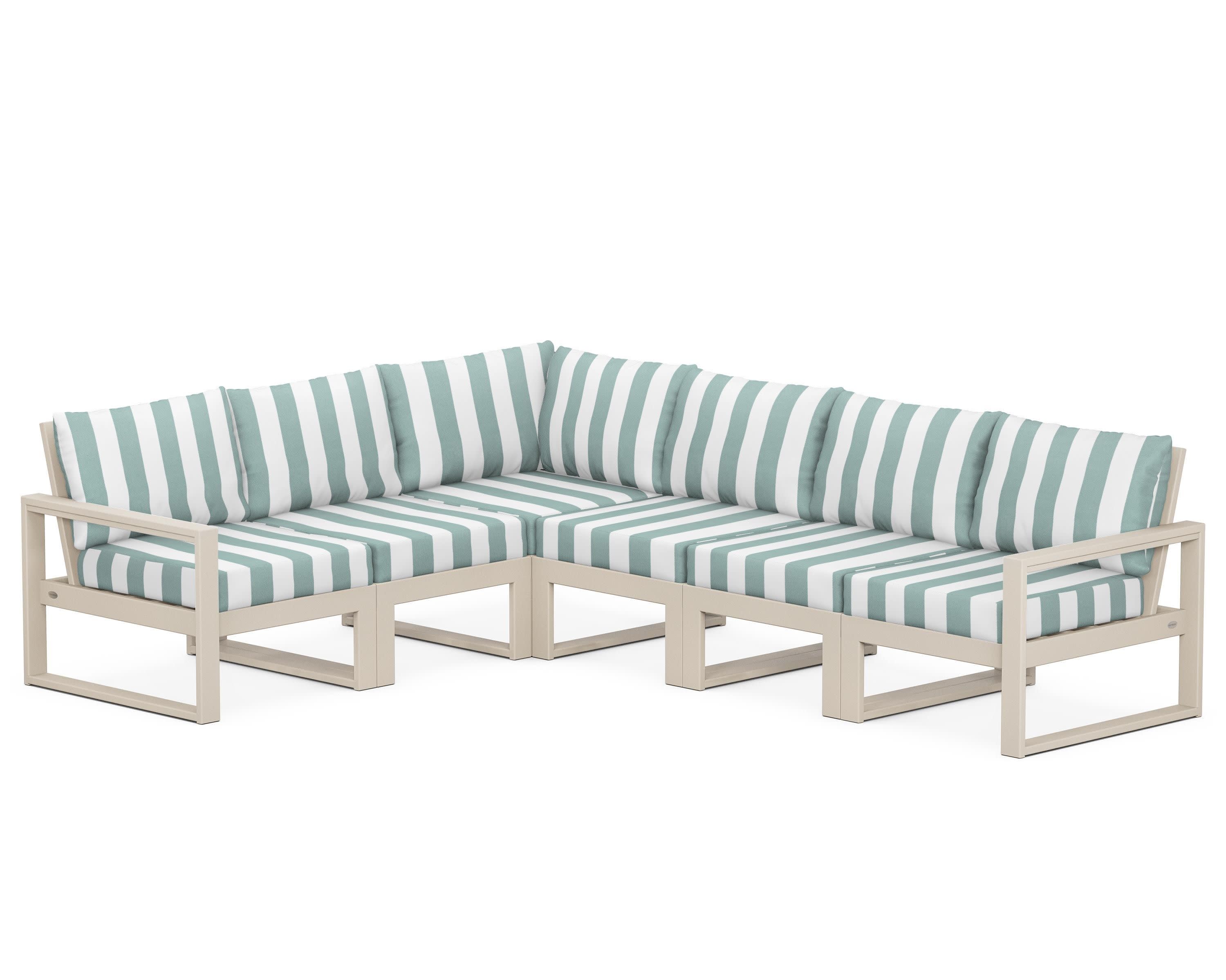 EDGE 6-Piece Modular Deep Seating Set in Sand / Cabana Stripe Glacier Spa