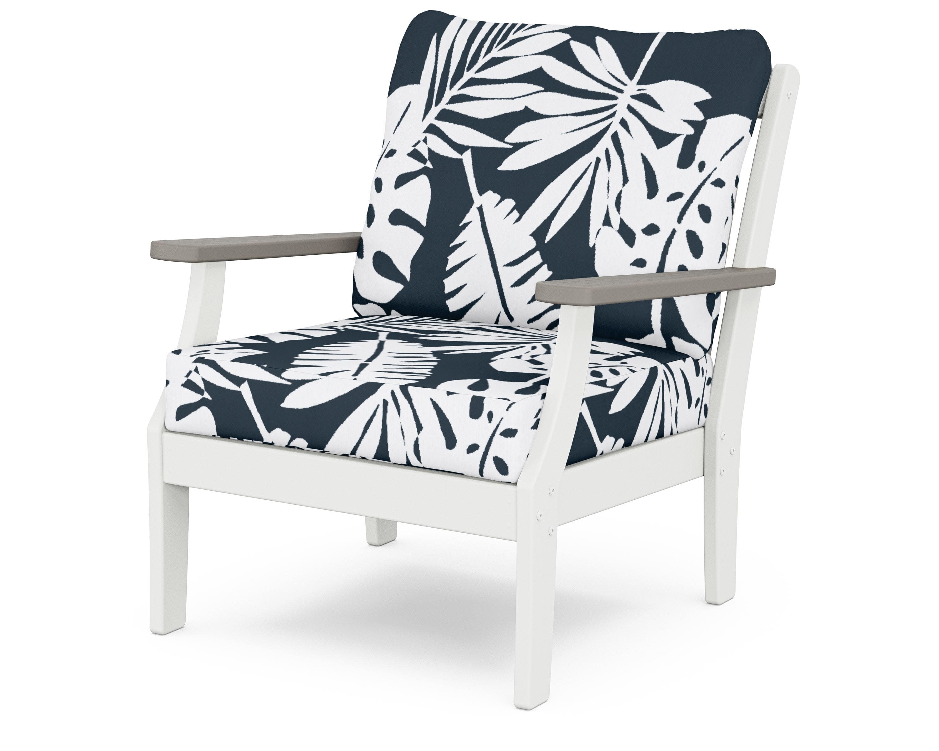 Braxton Deep Seating Chair in White / Driftwood / Leaf Marine Indigo