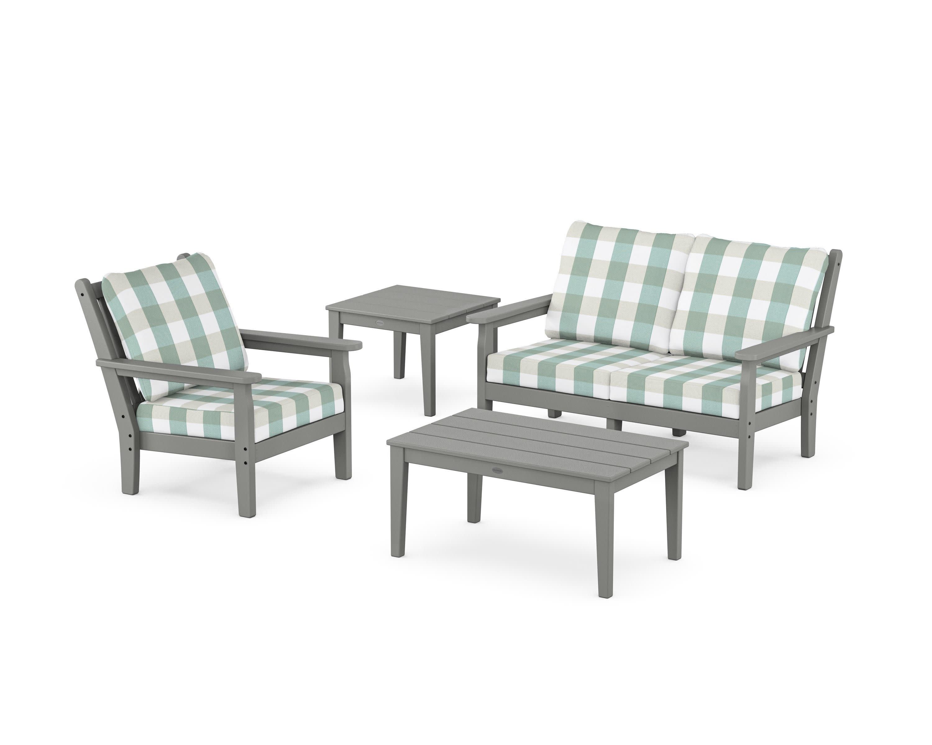Chippendale 4-Piece Deep Seating Set in Slate Grey / Buffalo Plaid Glacier Spa