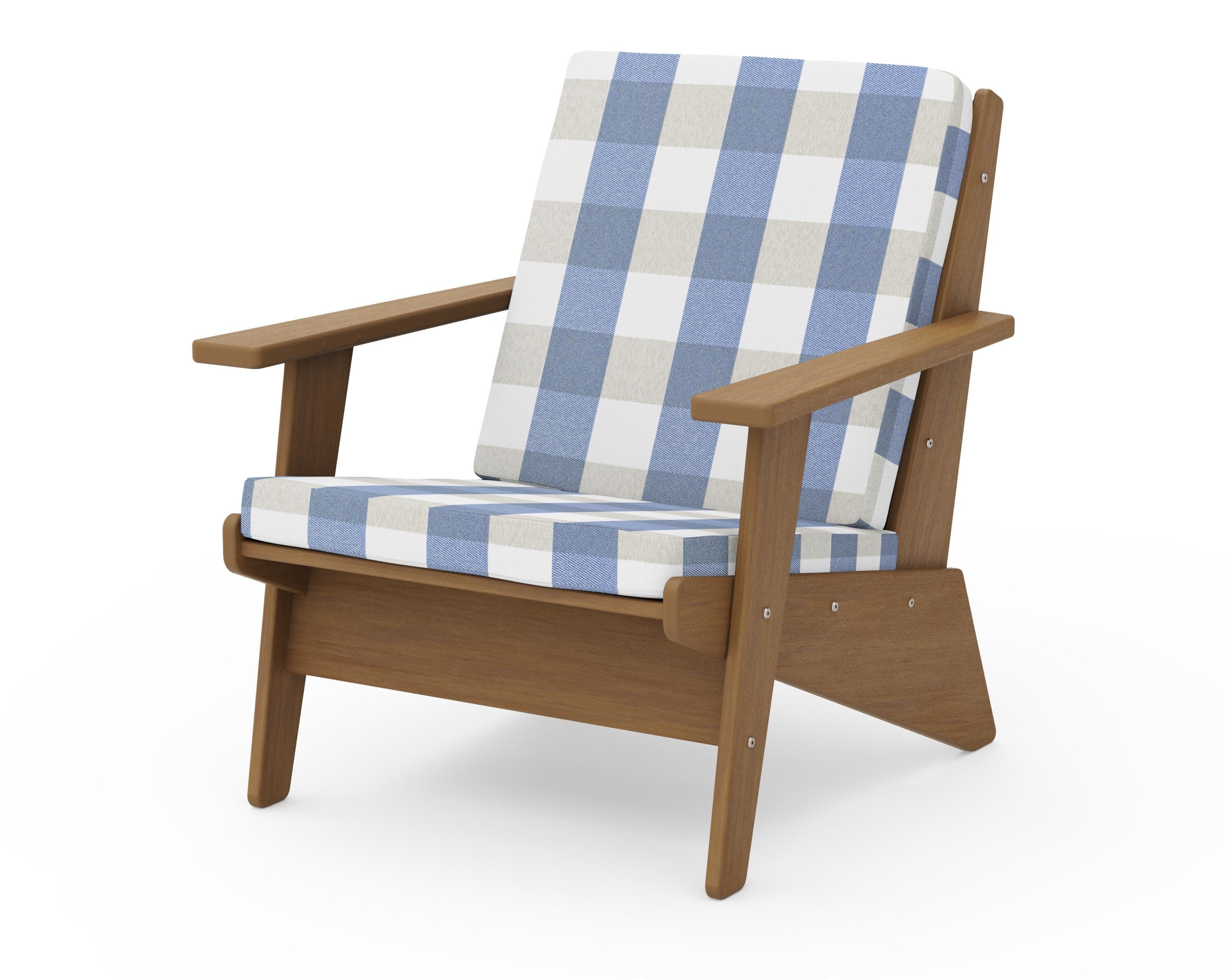 Riviera Modern Lounge Chair in Natural / Buffalo Plaid Sky Blue