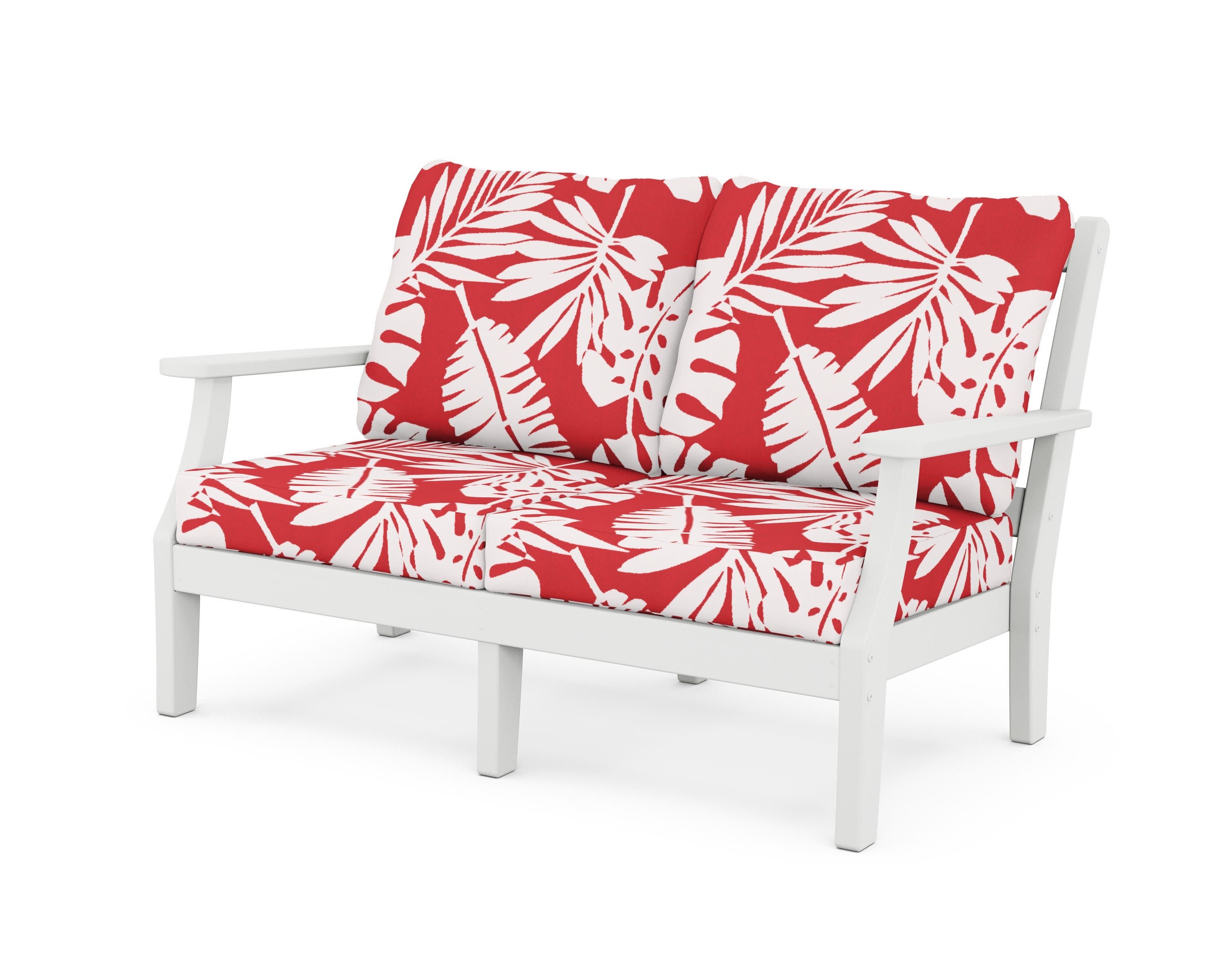 Chinoiserie Deep Seating Loveseat in White / Leaf Crimson