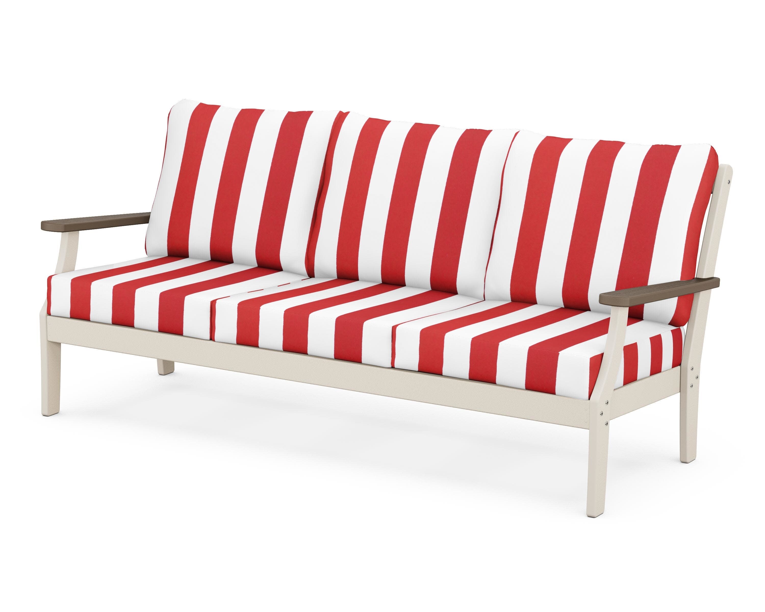 Braxton Deep Seating Sofa in Sand / Kona / Cabana Stripe Crimson