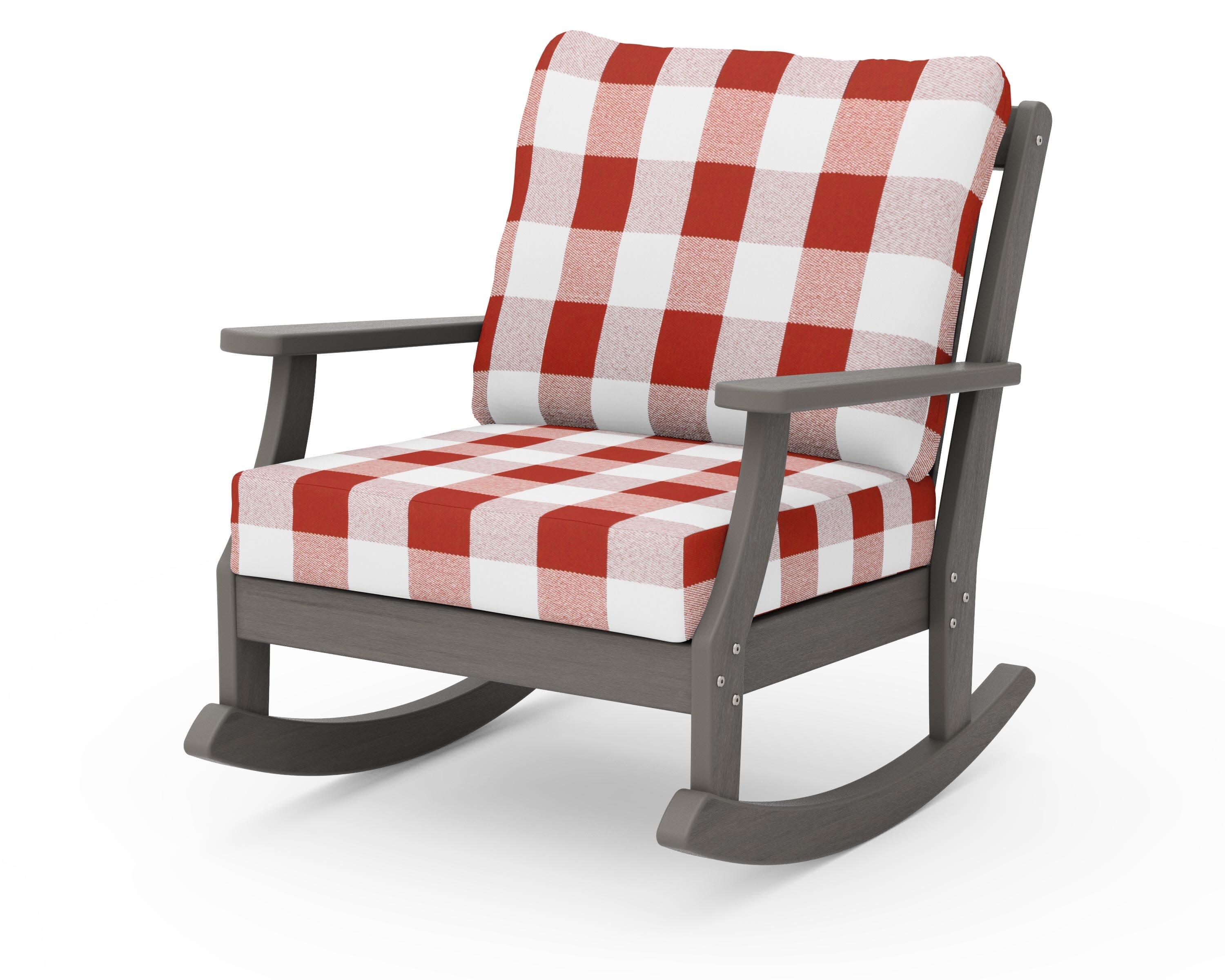 Braxton Deep Seating Rocking Chair in Driftwood / Buffalo Plaid Crimson