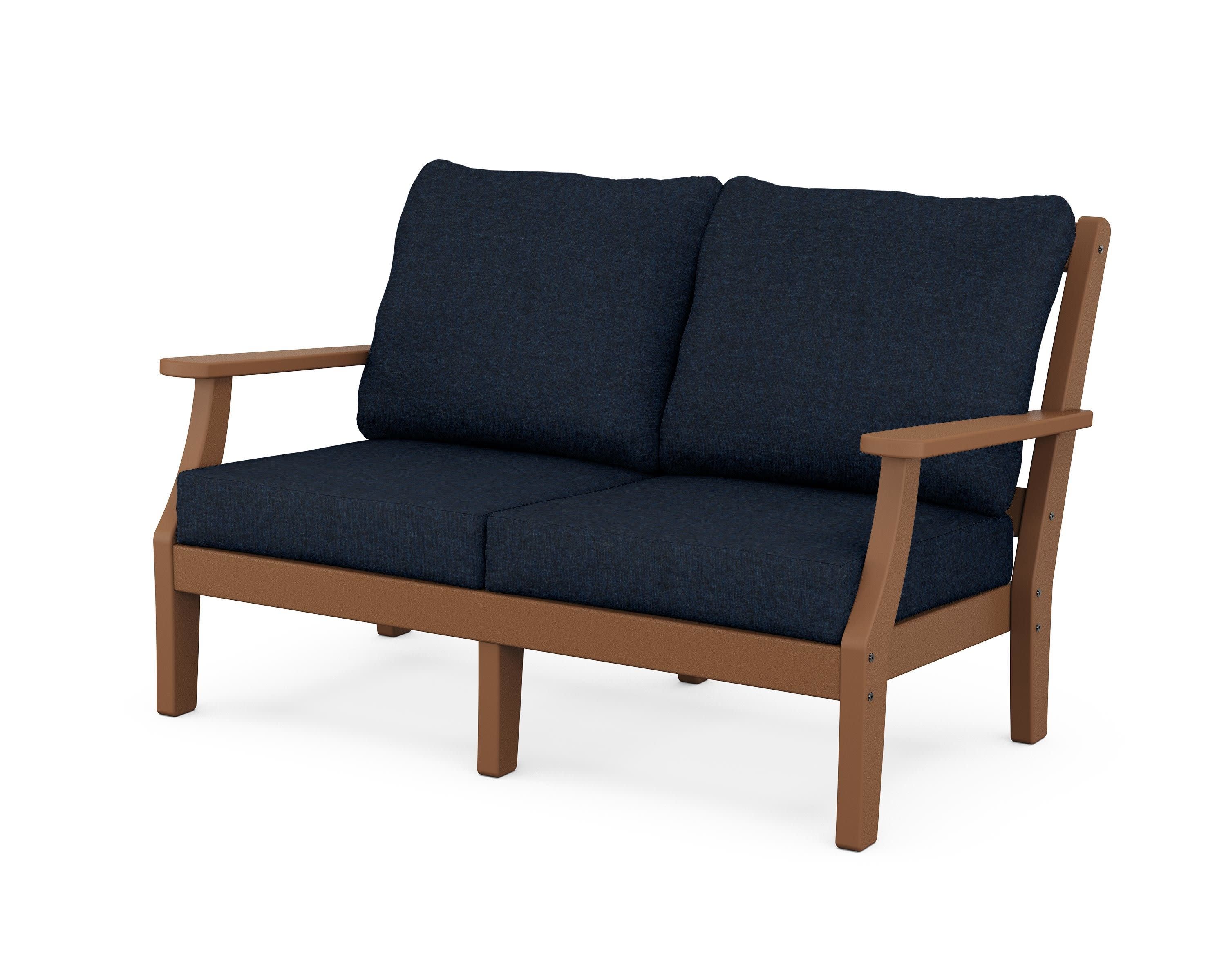 Chinoiserie Deep Seating Loveseat in Teak / Marine Indigo