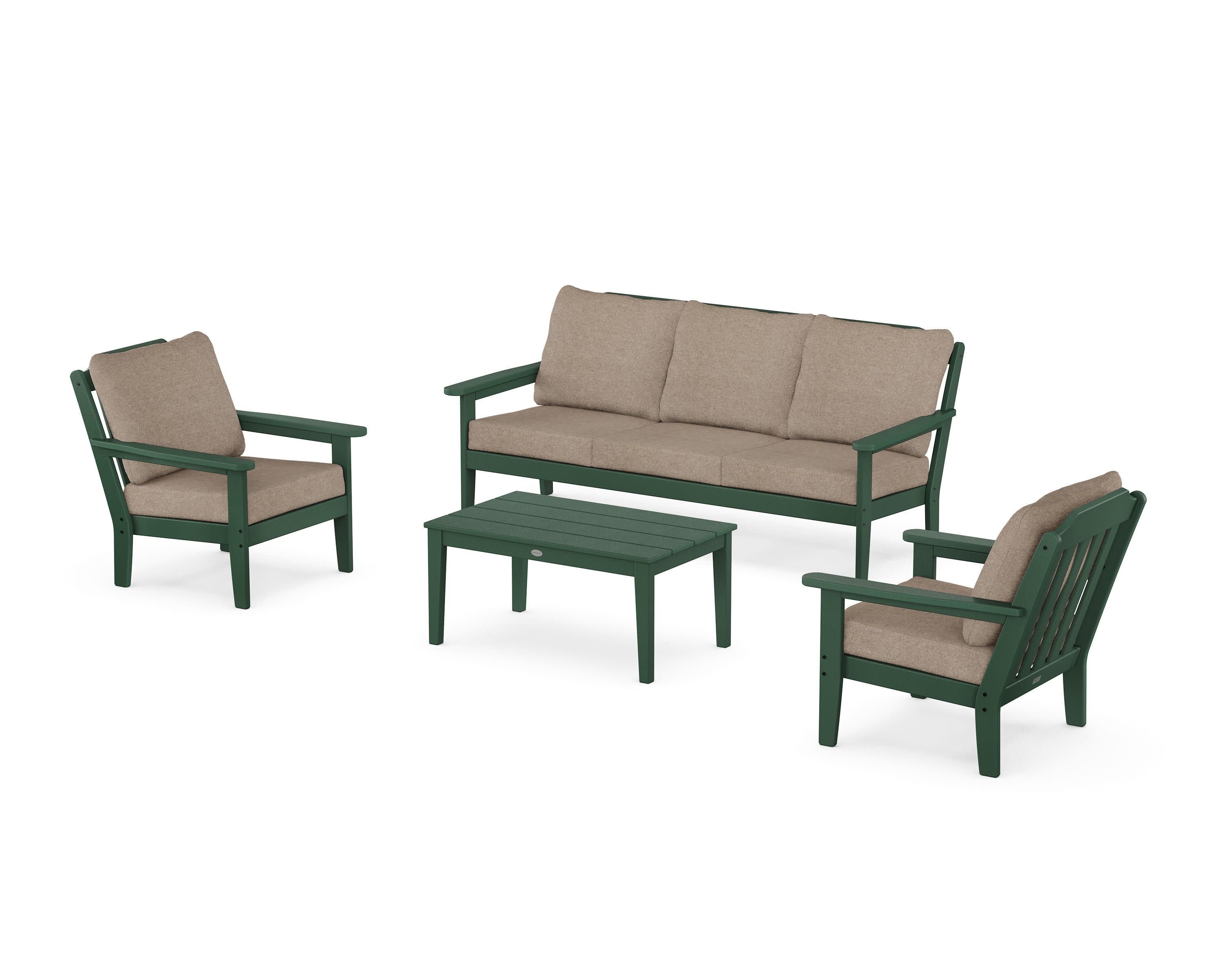 Cottage 4-Piece Deep Seating Set with Sofa in Green / Spiced Burlap