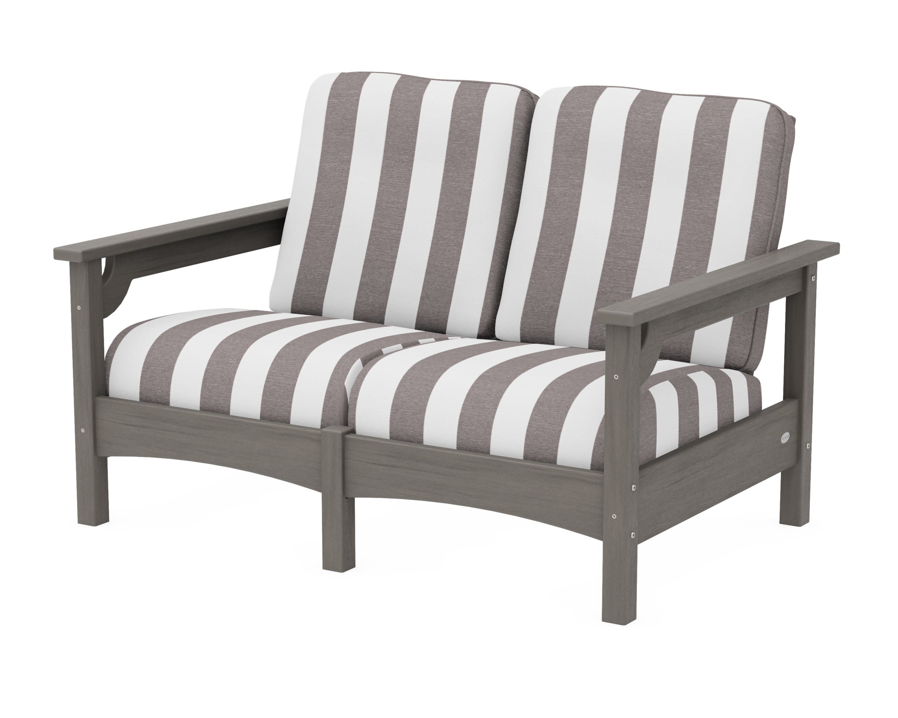 Club Loveseat in Driftwood / Cabana Stripe Grey Mist