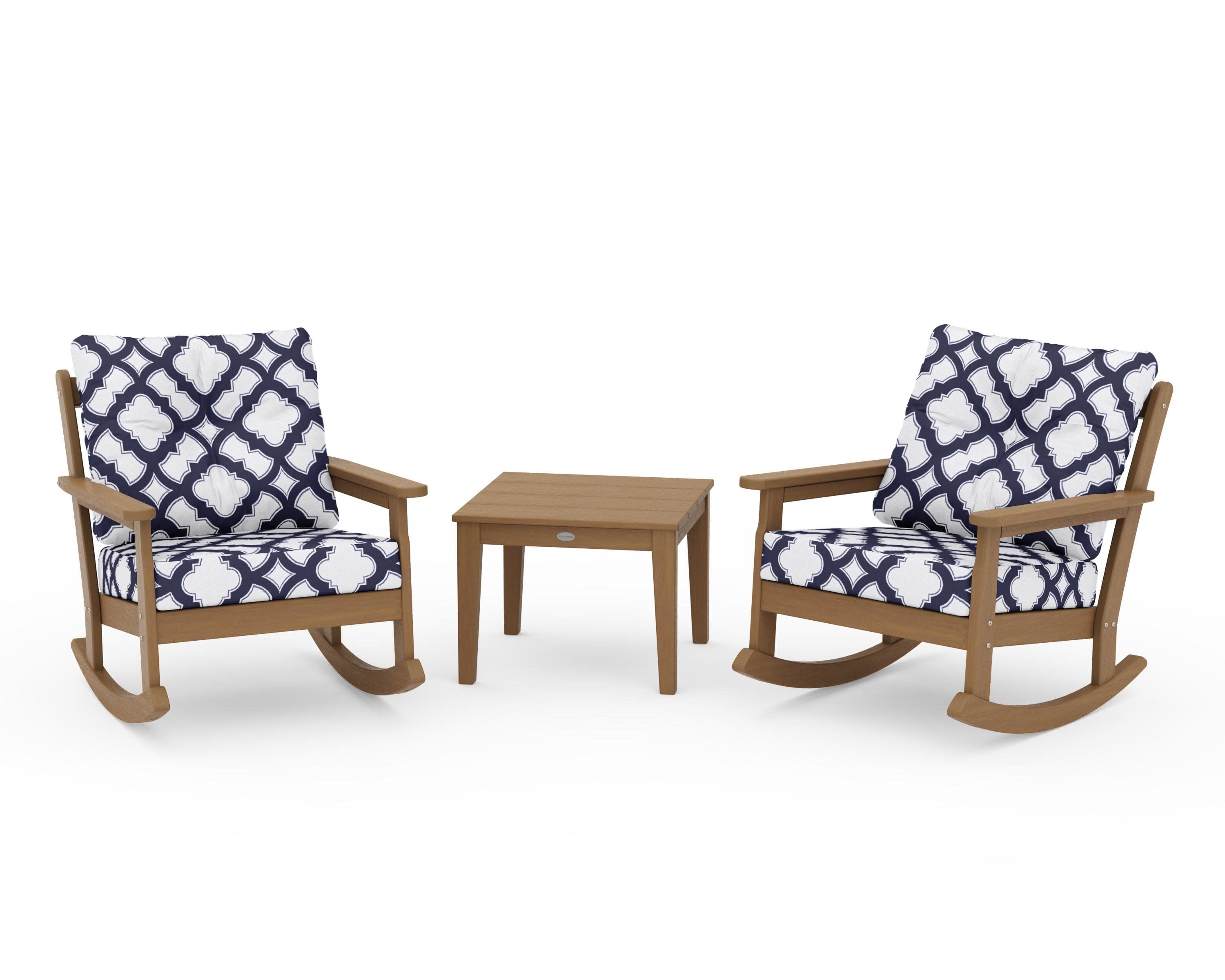 Vineyard 3-Piece Deep Seating Rocker Set in Natural / Trellis Navy