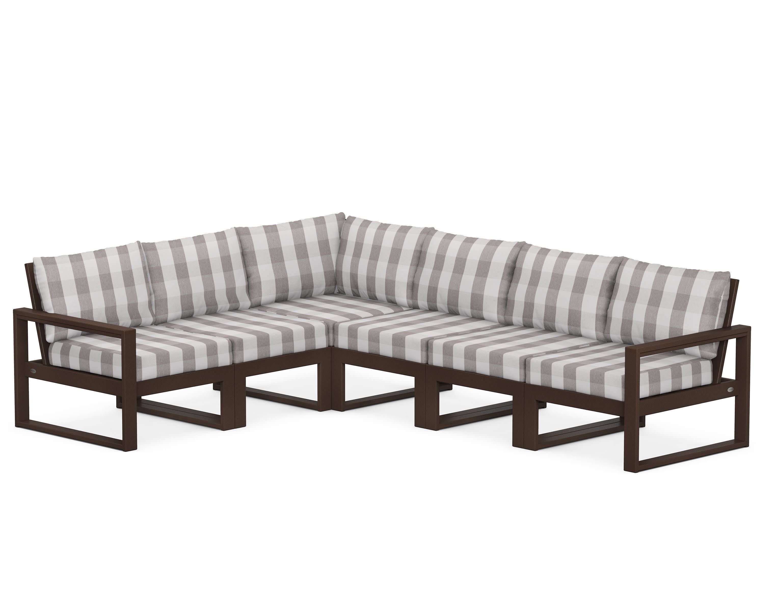 EDGE 6-Piece Modular Deep Seating Set in Mahogany / Buffalo Plaid Grey Mist