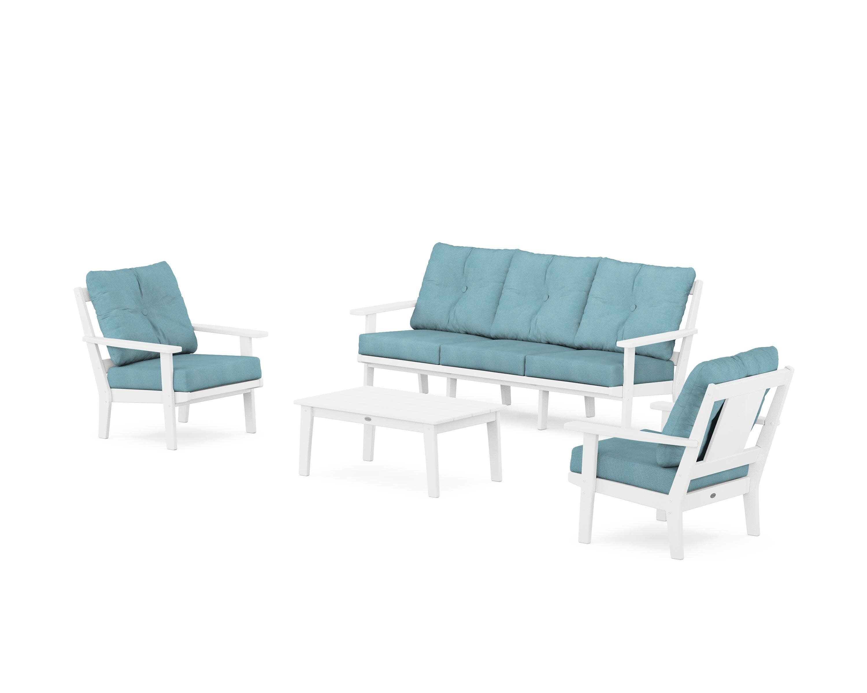 Prairie 4-Piece Deep Seating Set with Sofa in White / Lattice Sky Blue