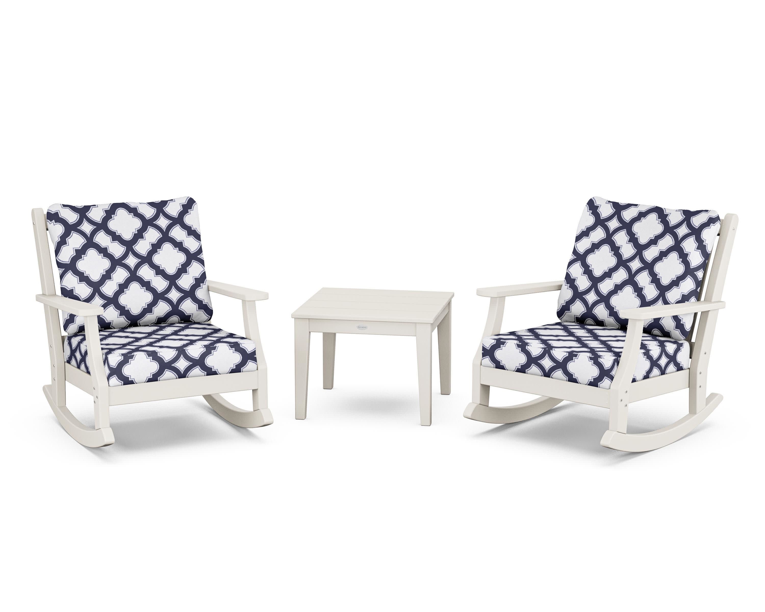 Wovendale 3-Piece Deep Seating Rocker Set in Sand / Trellis Navy