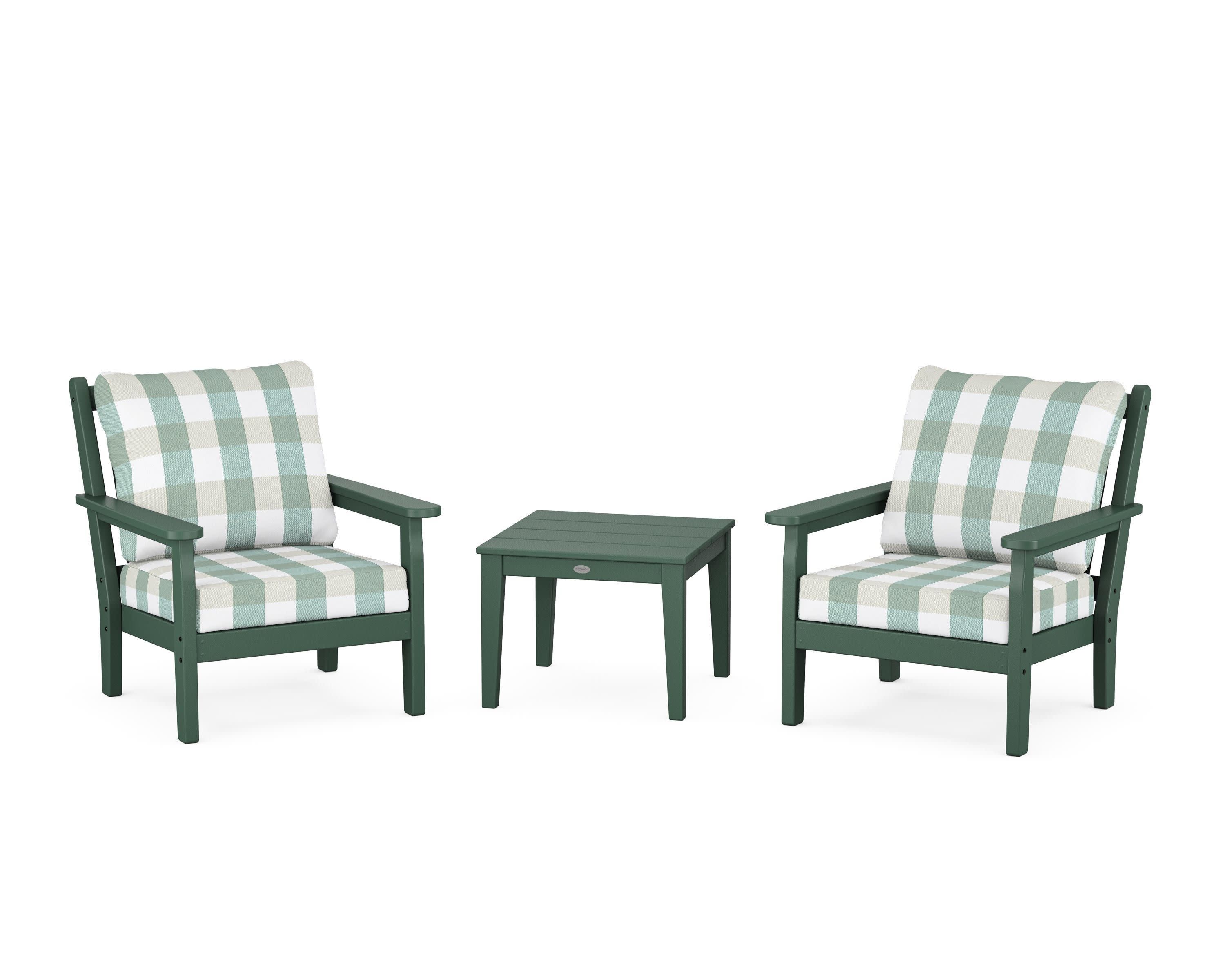 Chippendale 3-Piece Deep Seating Set in Green / Buffalo Plaid Glacier Spa