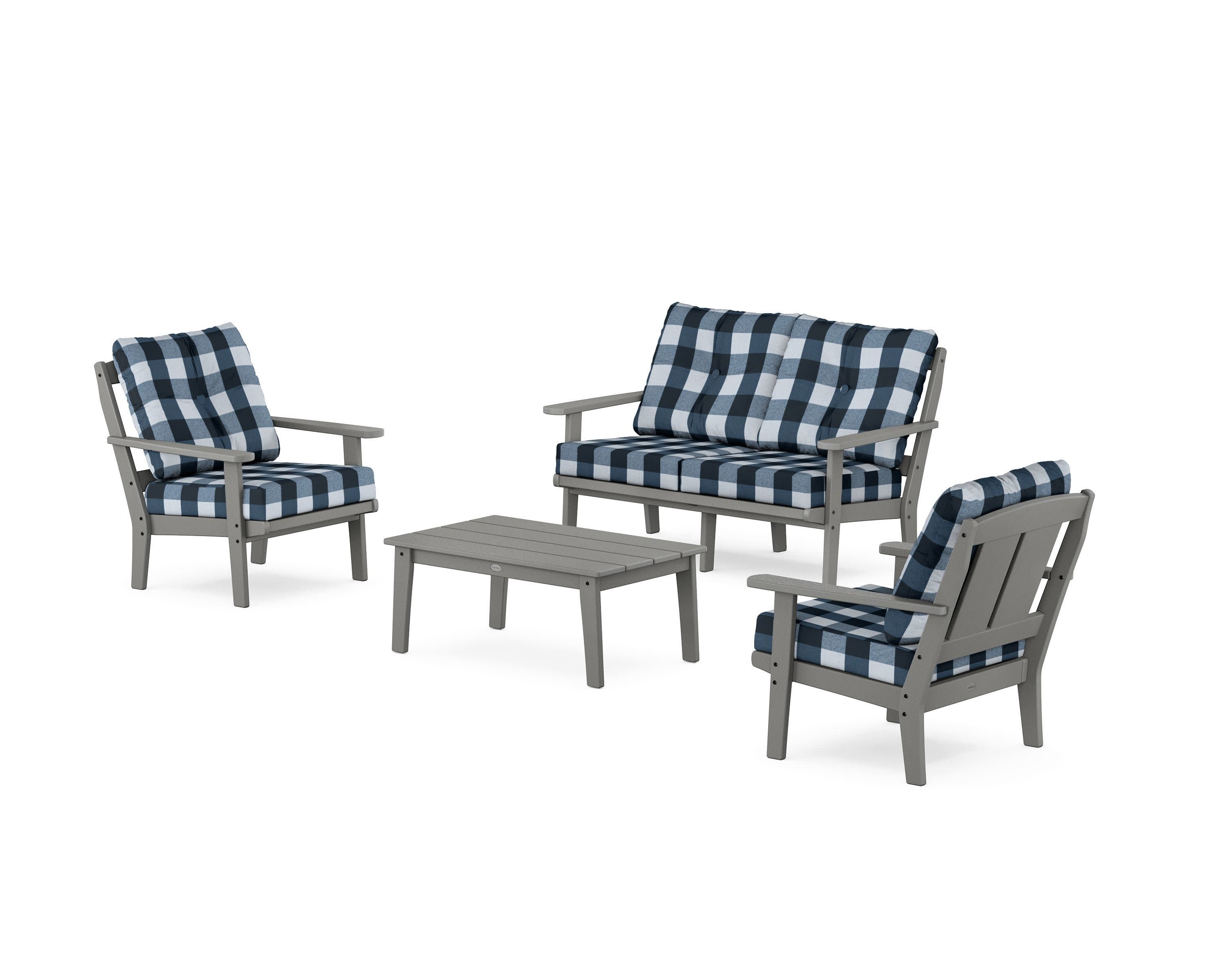 Mission 4-Piece Deep Seating Set with Loveseat in Slate Grey / Buffalo Plaid Marine Indigo