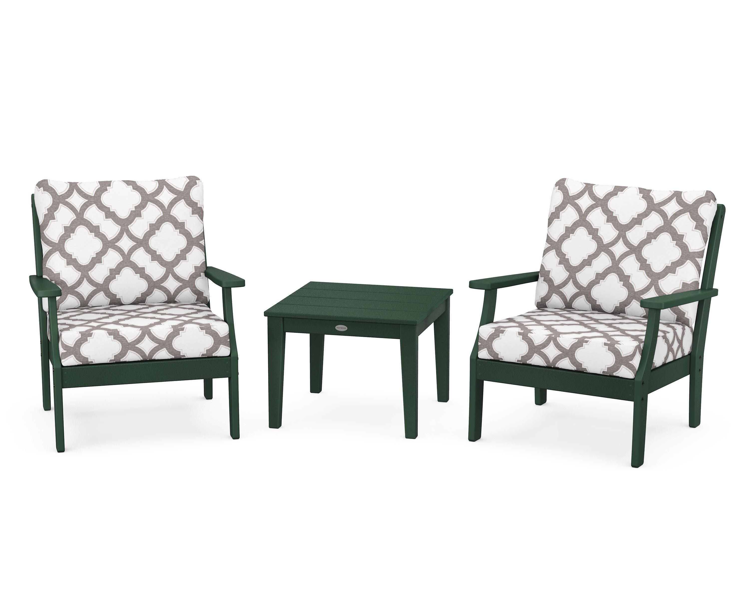 Braxton 3-Piece Deep Seating Set in Green / Trellis Grey Mist