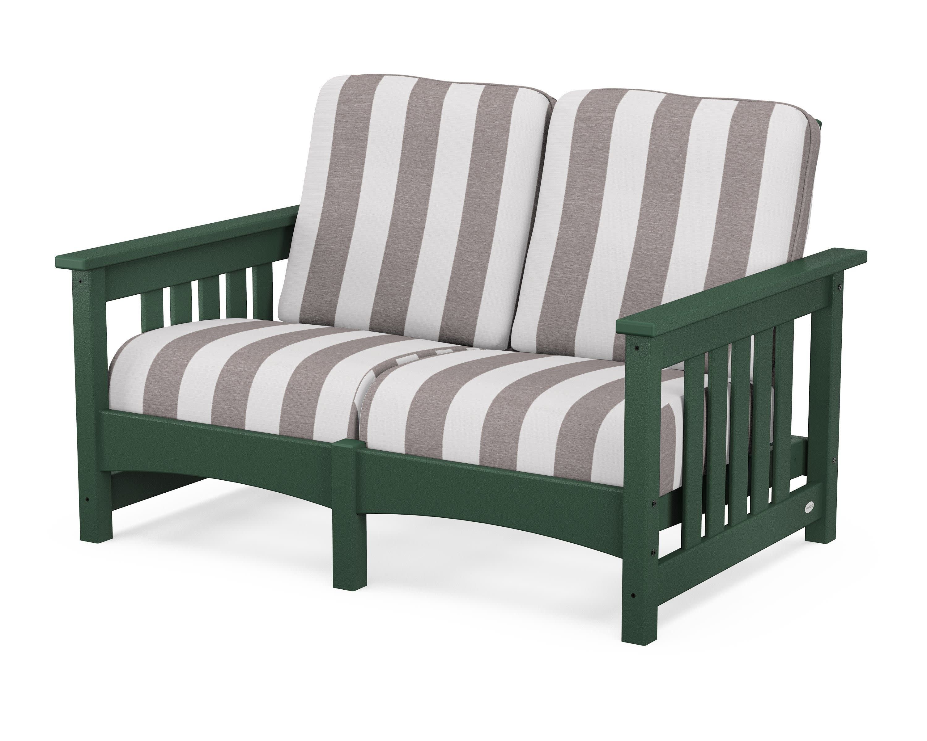 Club Mission Loveseat in Green / Cabana Stripe Grey Mist