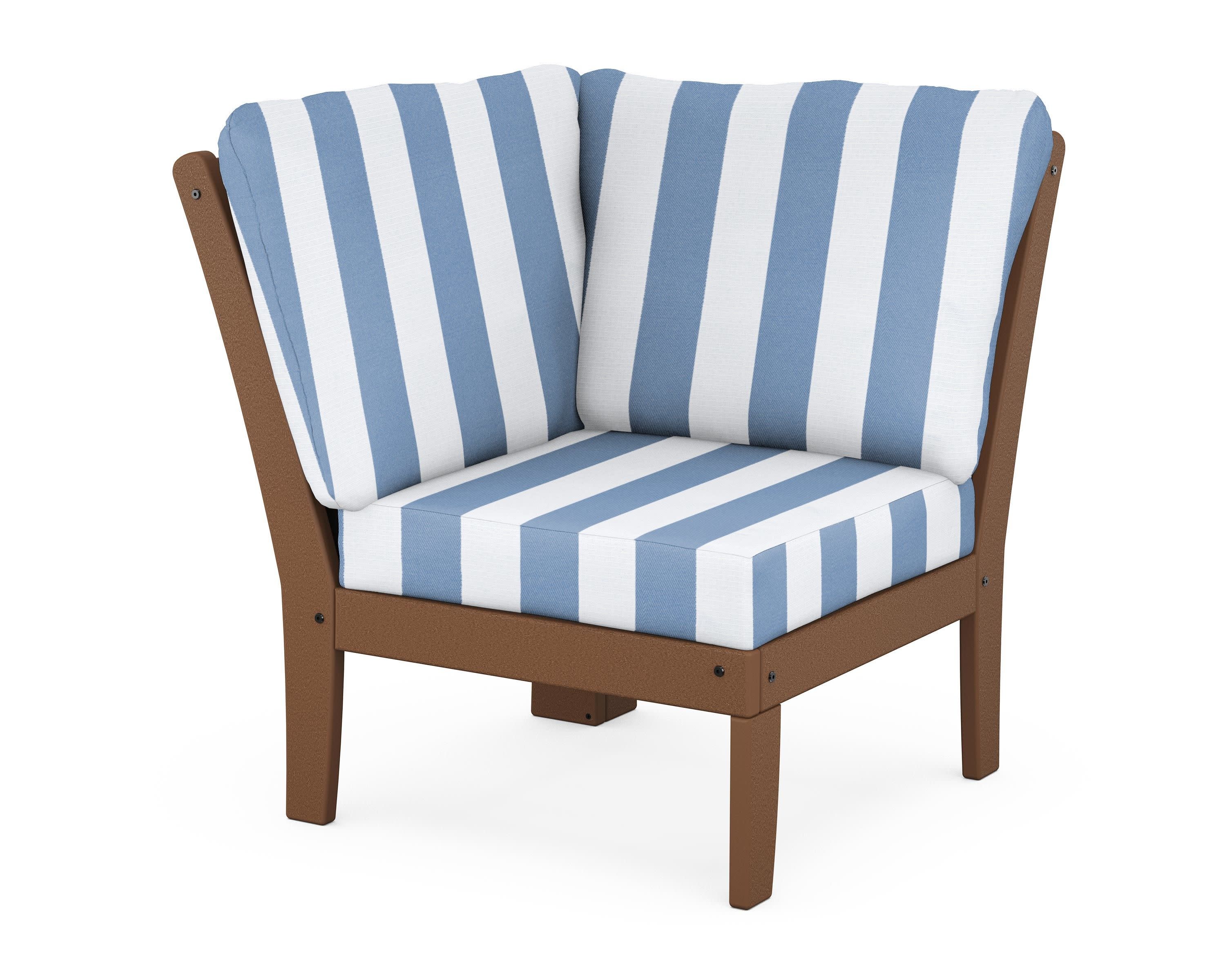 Braxton Modular Corner Chair in Teak / Cabana Stripe Sky Blue