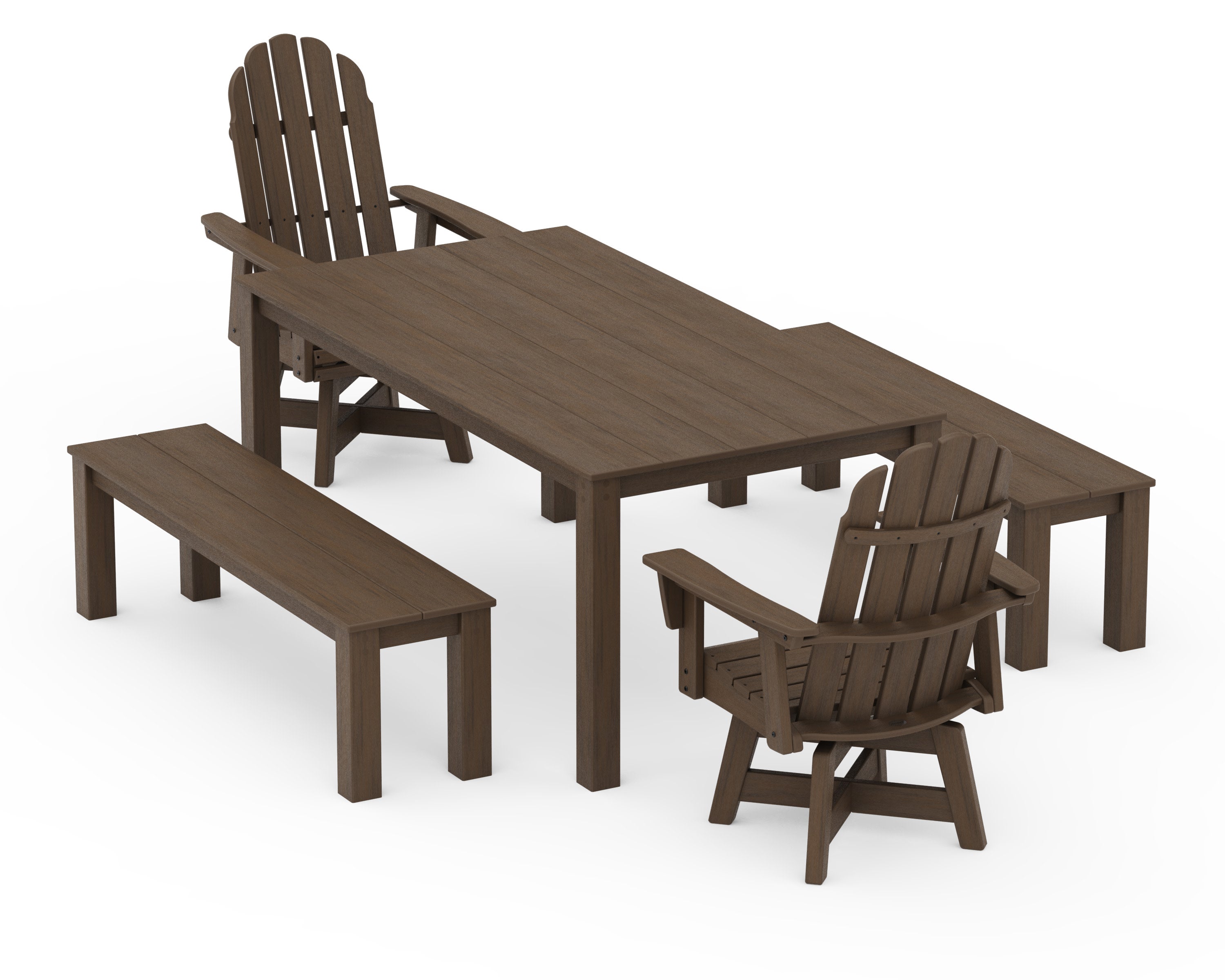 Vineyard Curveback Adirondack 5-Piece Parsons Swivel Dining Set with Benches in Kona