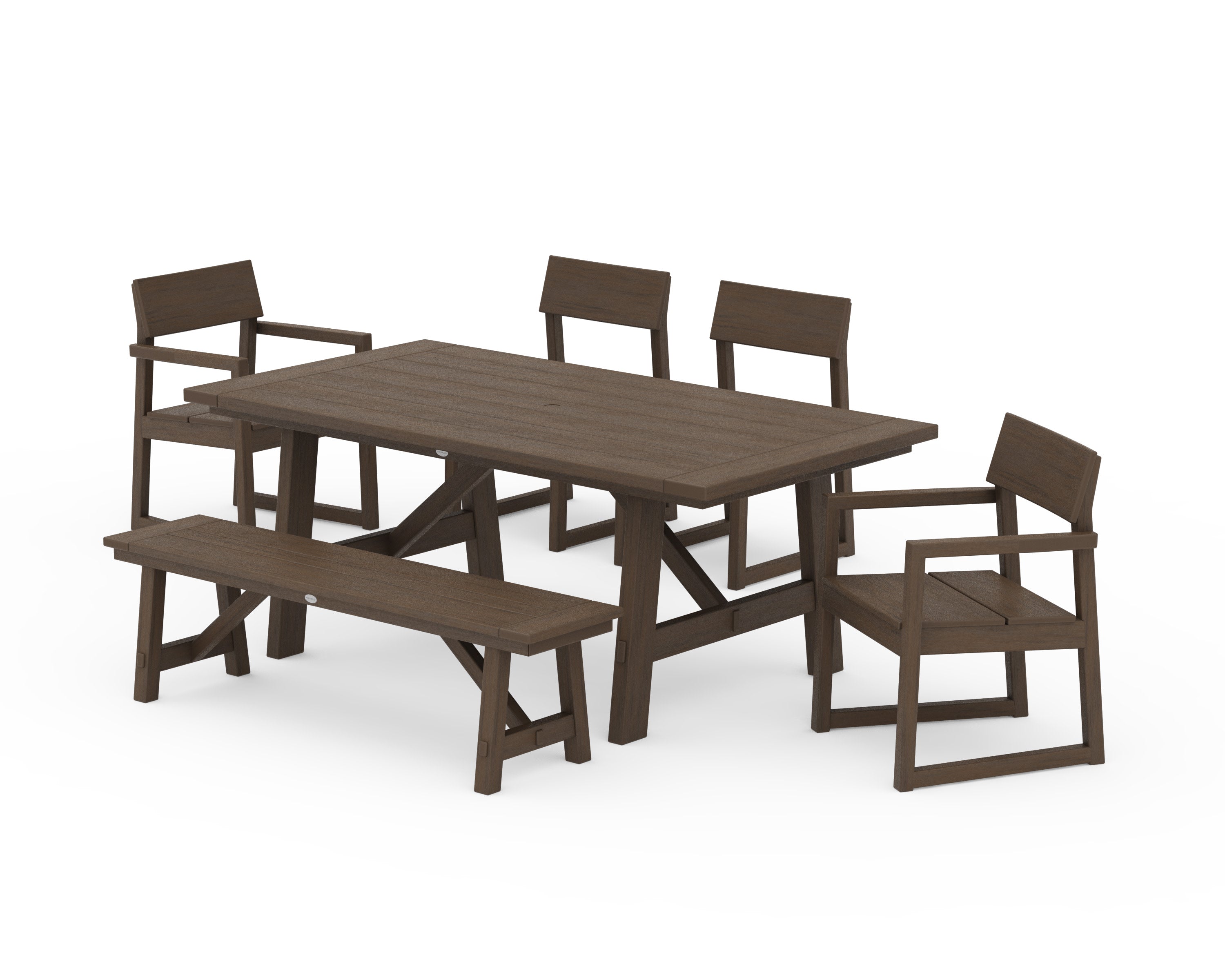 EDGE 6-Piece Rustic Farmhouse Dining Set with Bench in Kona