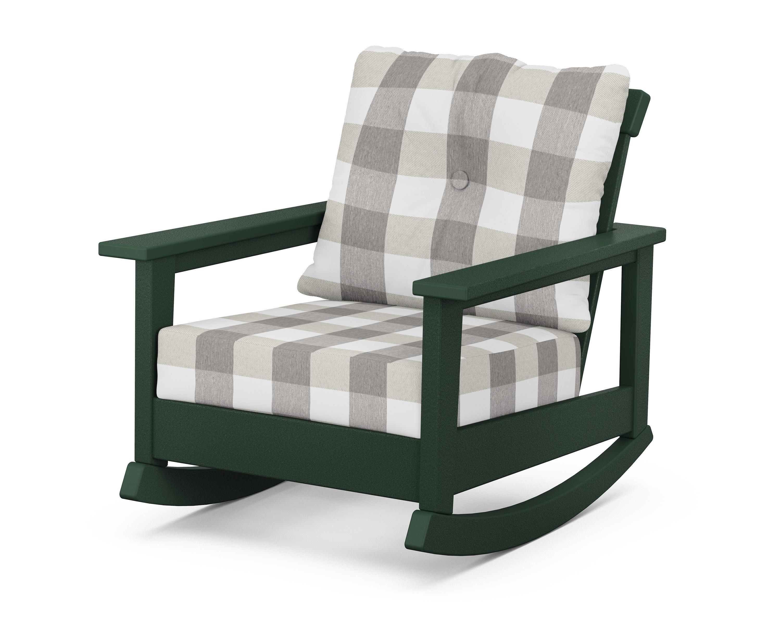 Prescott Deep Seating Rocking Chair in Green / Buffalo Plaid Grey Mist
