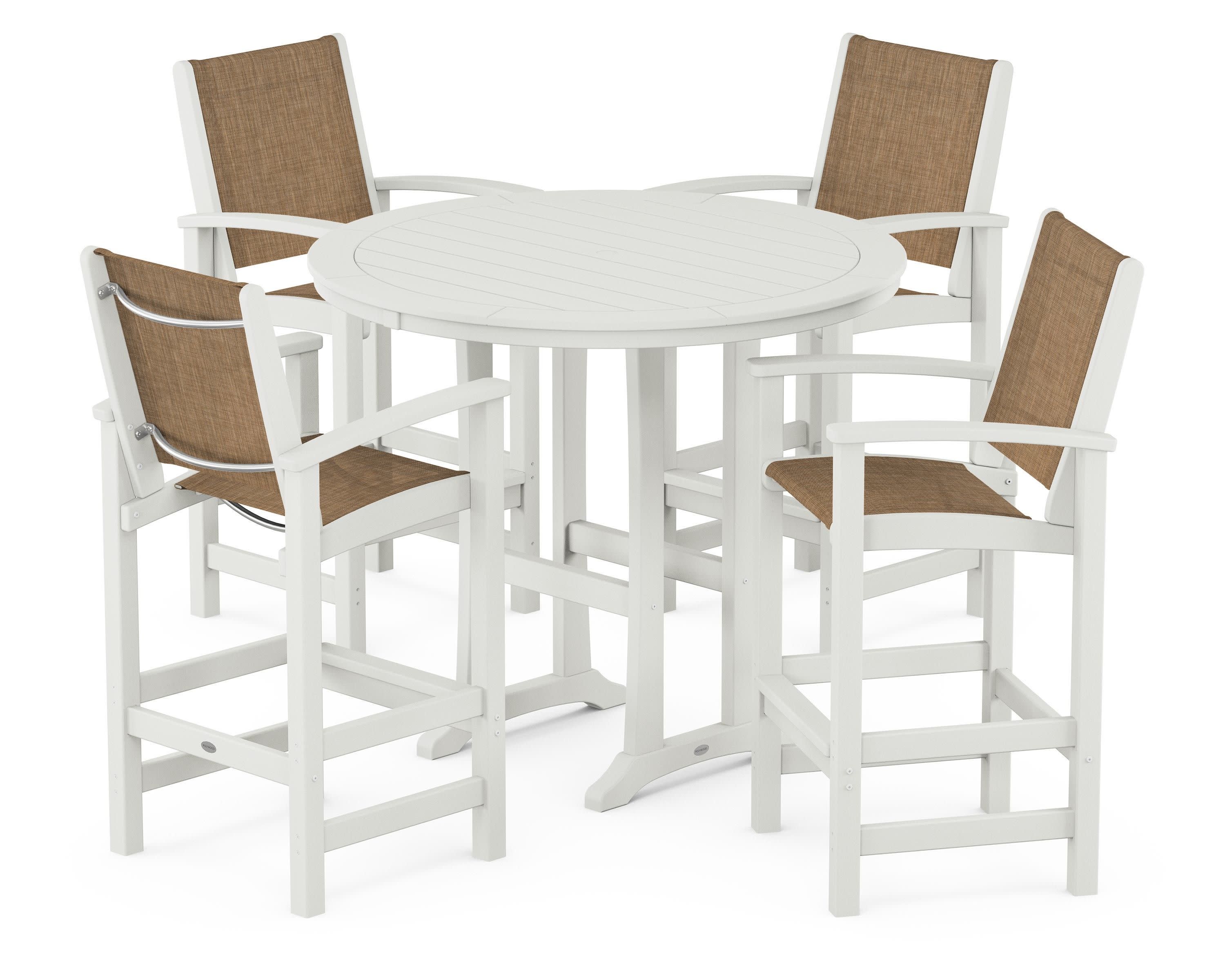 Coastal 5-Piece Nautical Trestle Bar Set in Vintage White / Burlap Sling