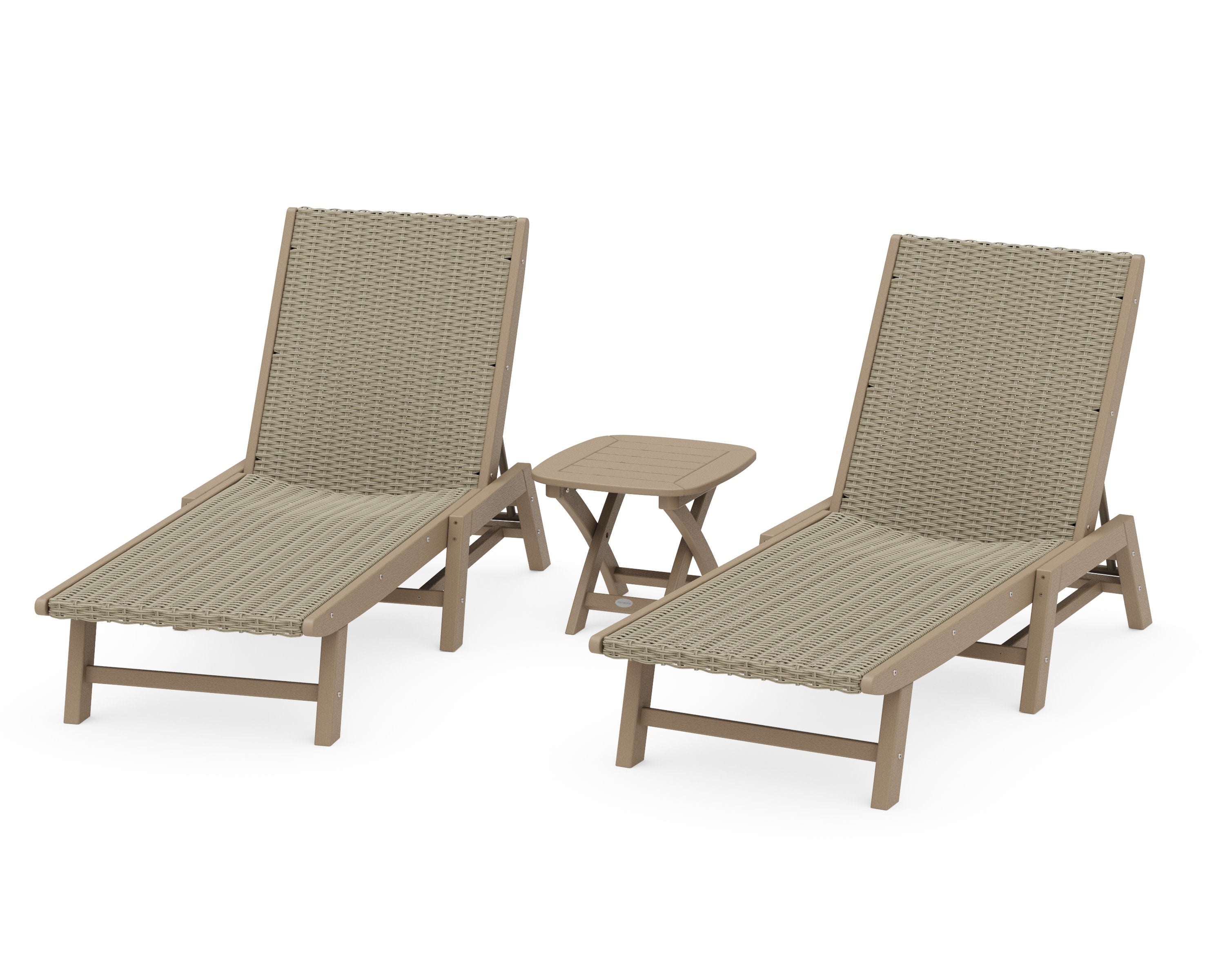 3 - Piece Coastal Woven Chaise Chaise Lounge Set in Vintage Sahara / Dune Grass