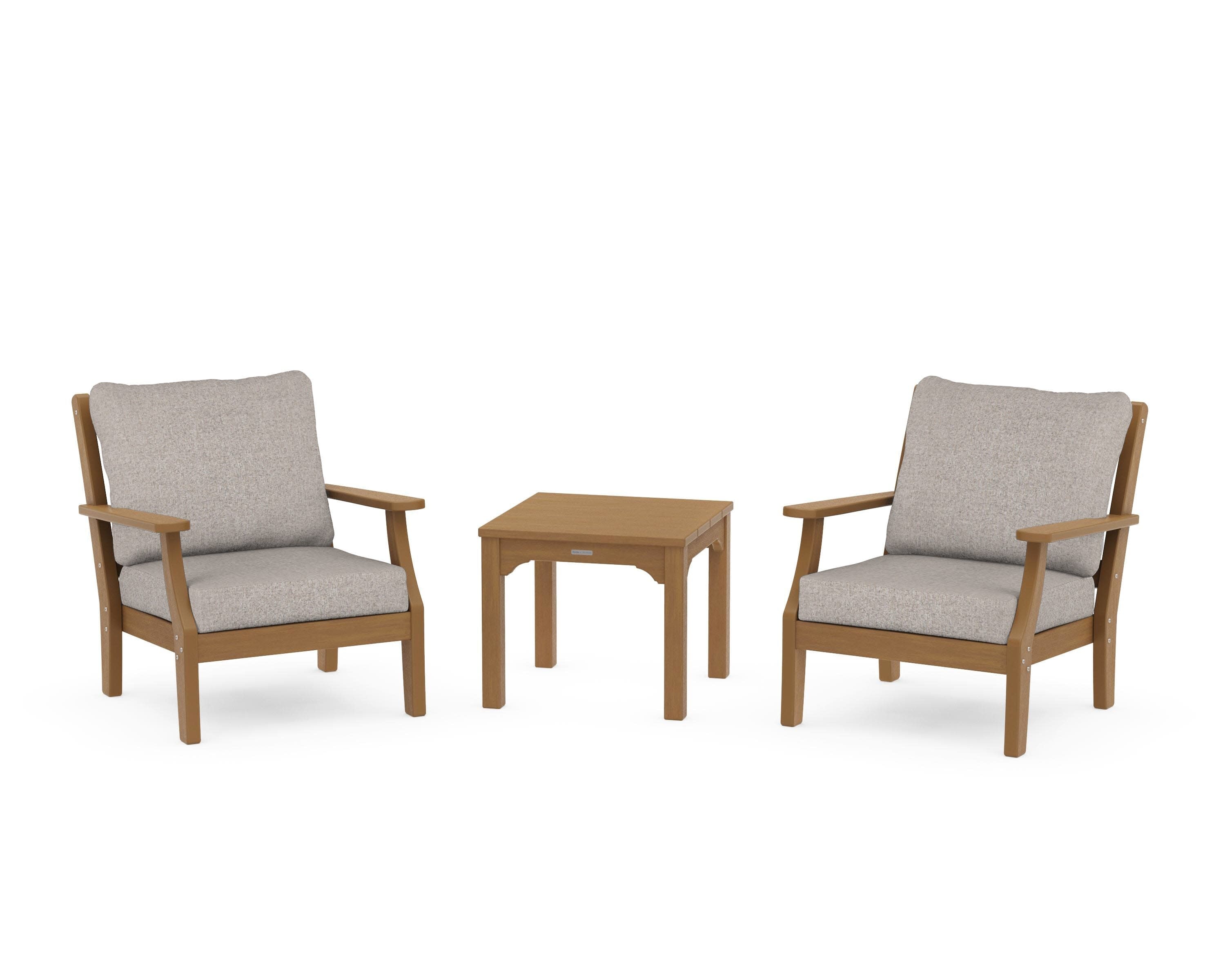 Chinoiserie 3-Piece Deep Seating Set in Natural / Weathered Tweed