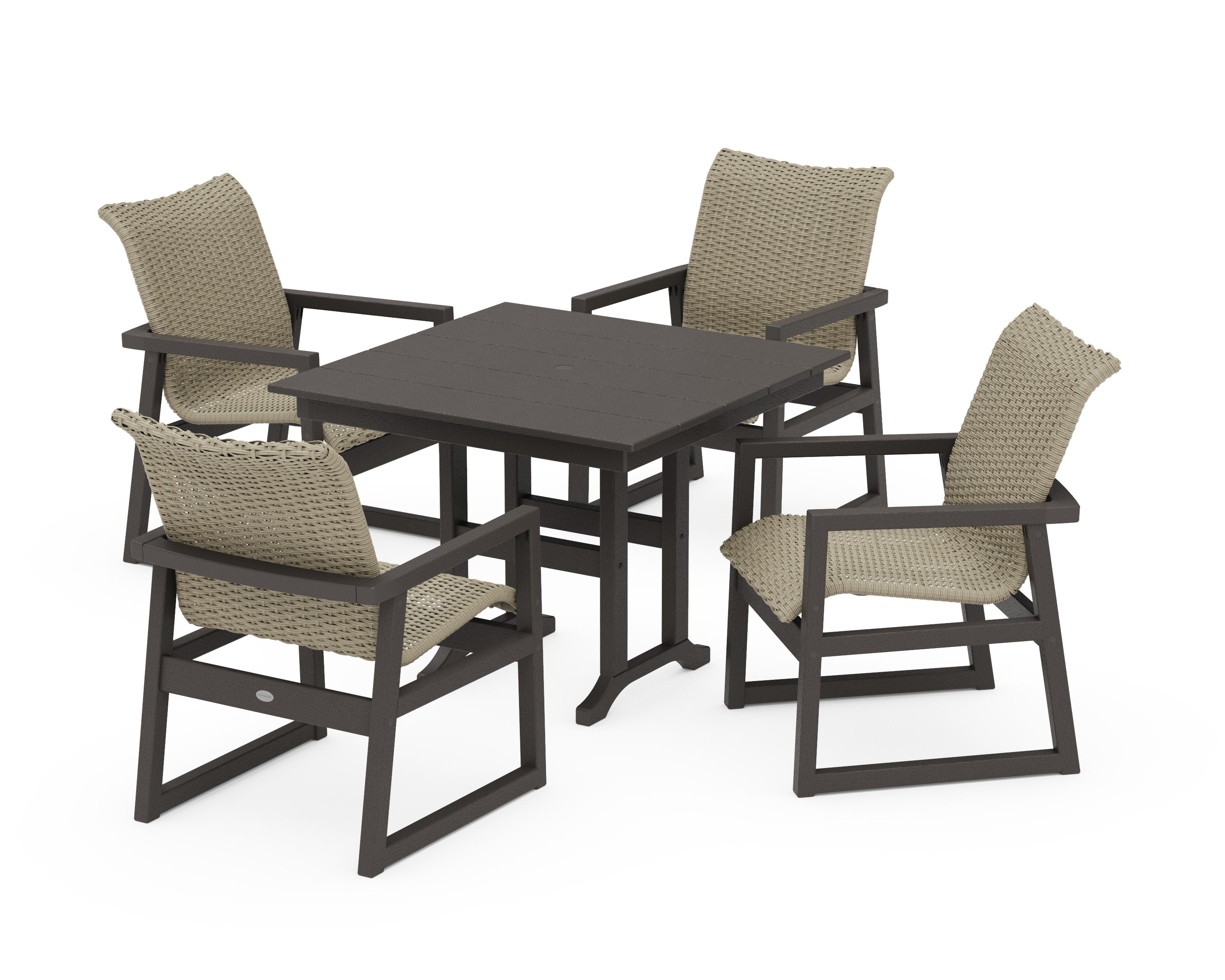 EDGE Woven 5-Piece Farmhouse Dining Set in Vintage Coffee / Dune Grass