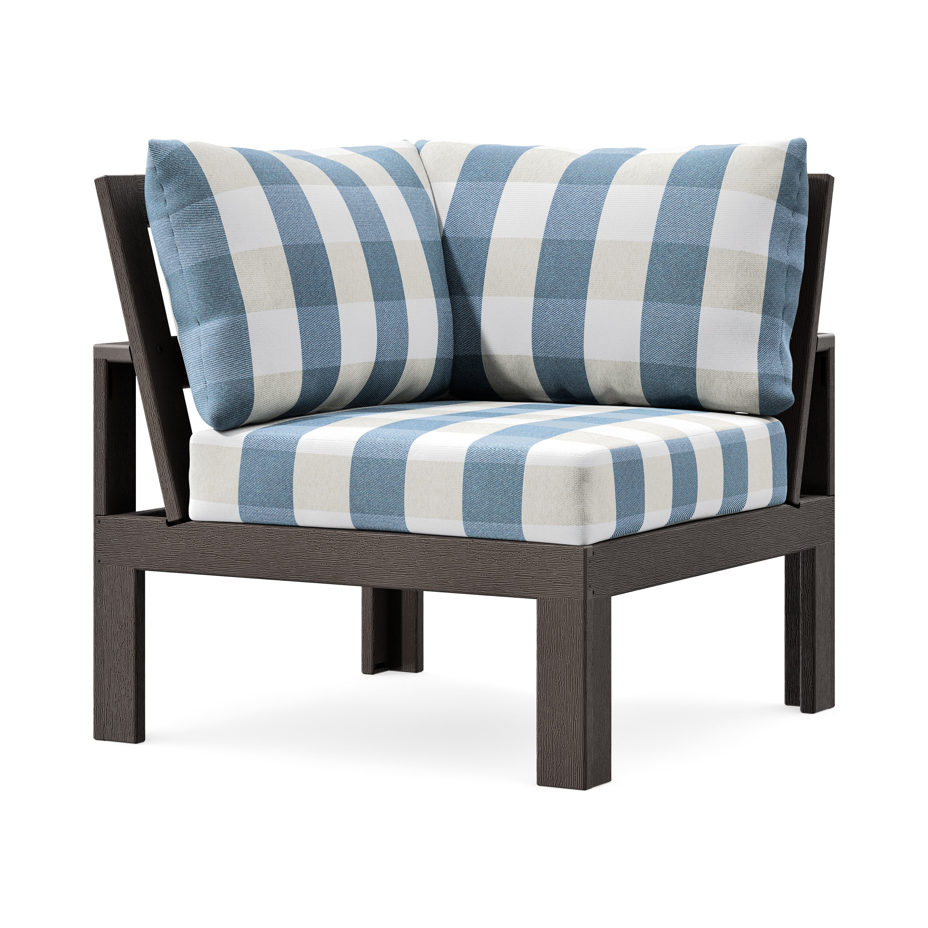 Modular Corner Chair in Vintage Coffee / Buffalo Plaid Sky Blue