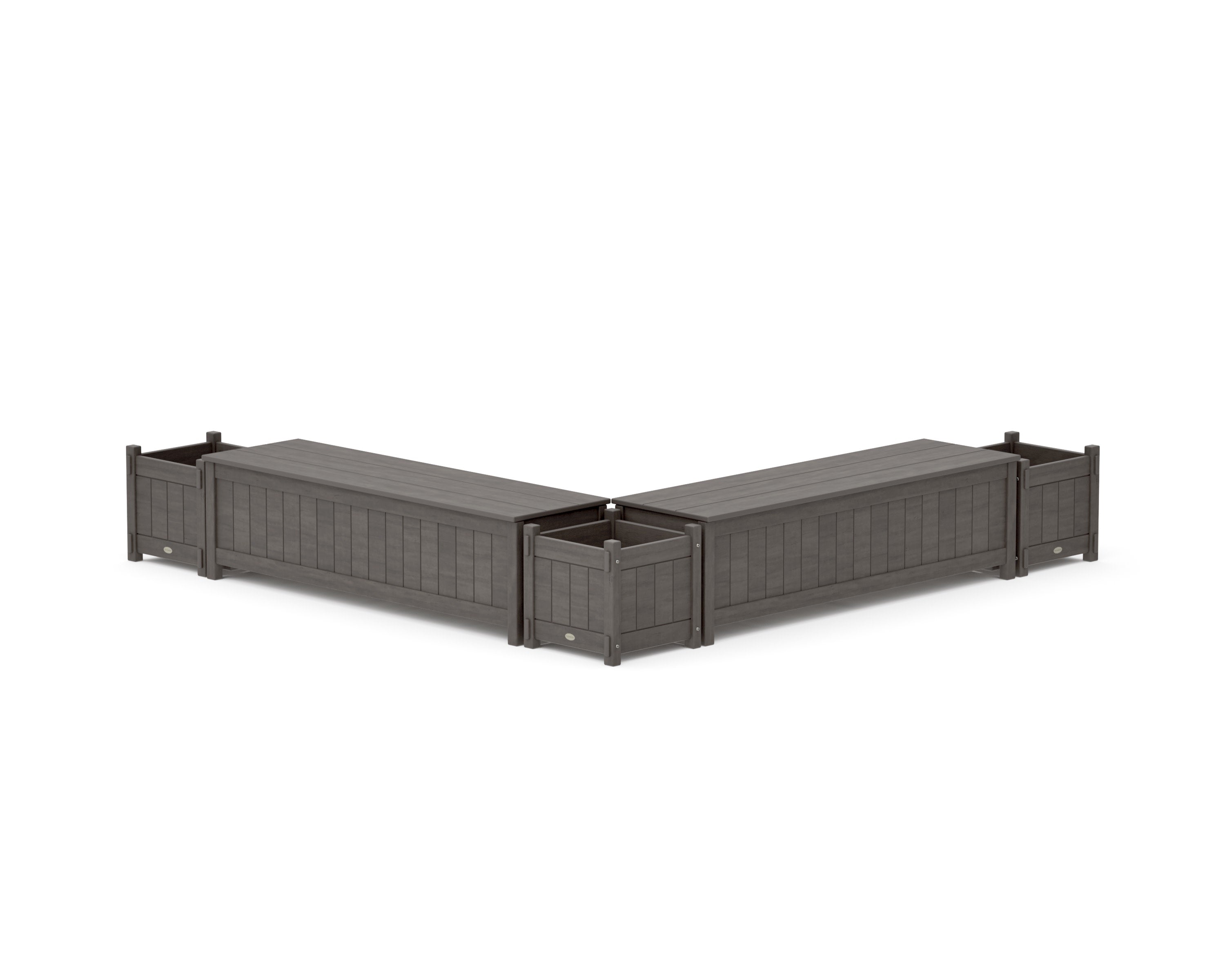 60" Vineyard L- Shaped Planter Storage Bench Corner Set in Driftwood