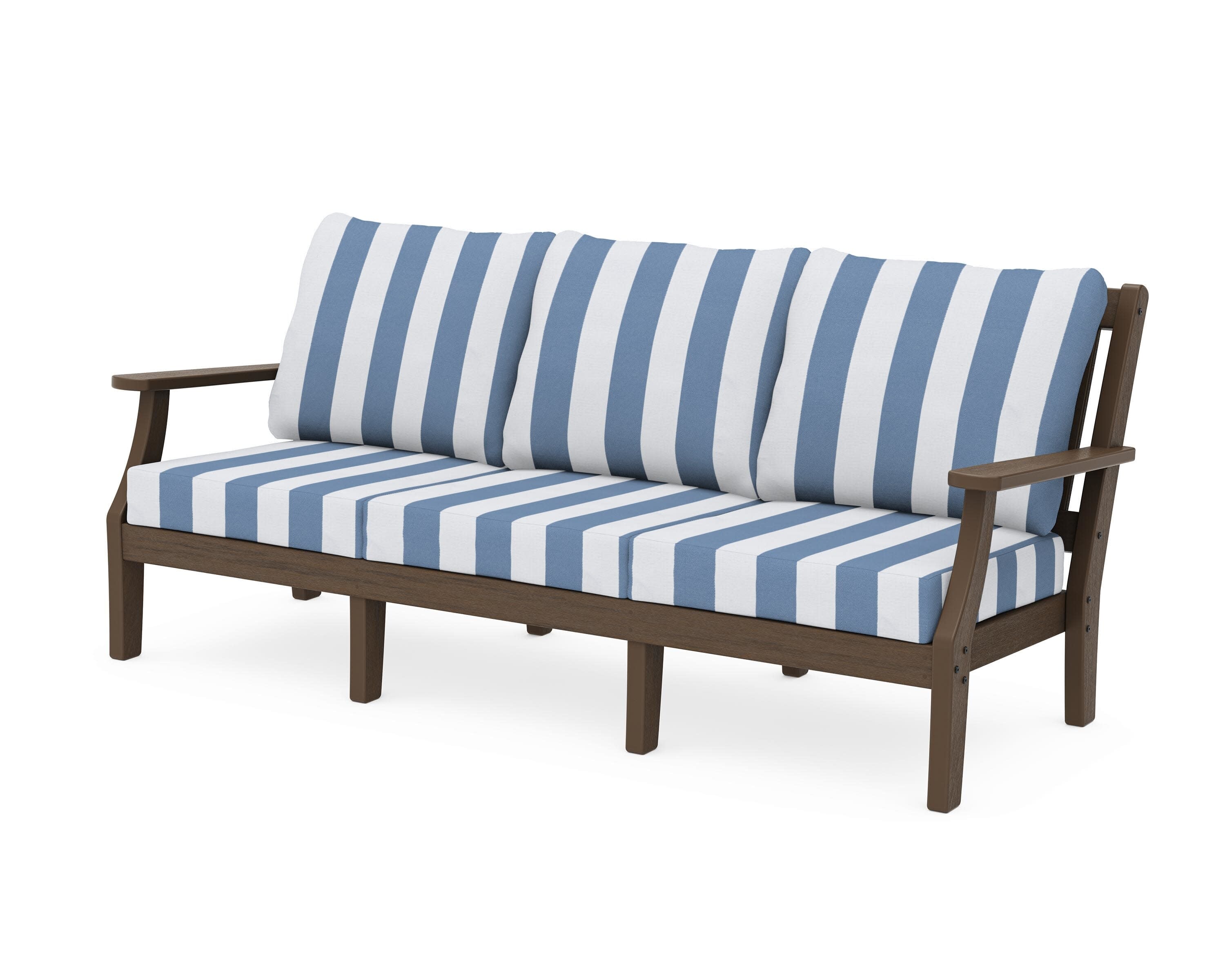 Chinoiserie Deep Seating Sofa in Kona / Cabana Stripe Sky Blue