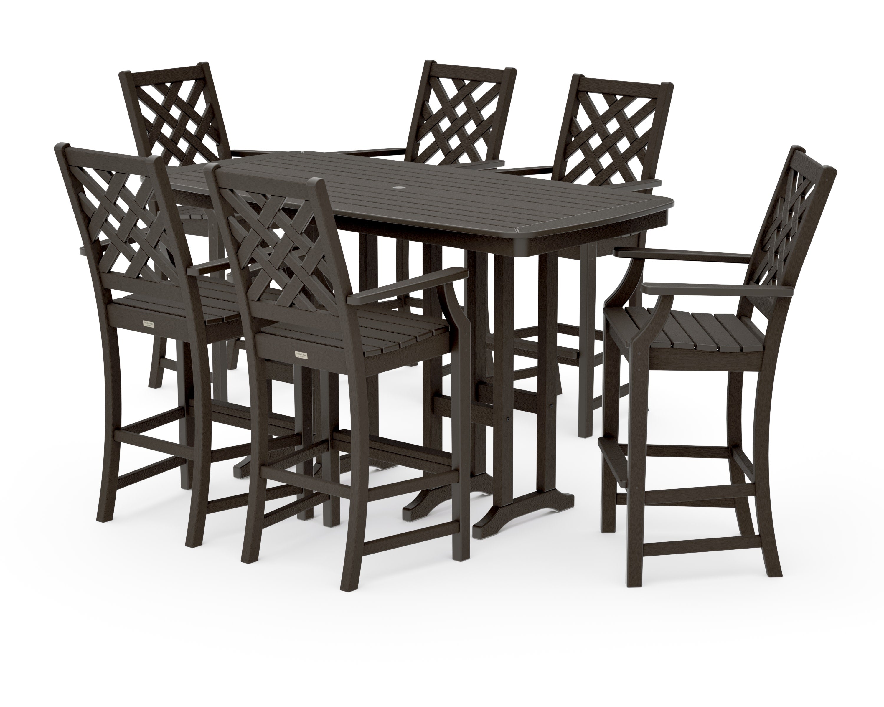 Wovendale Arm Chair 7-Piece Bar Set in Vintage Coffee
