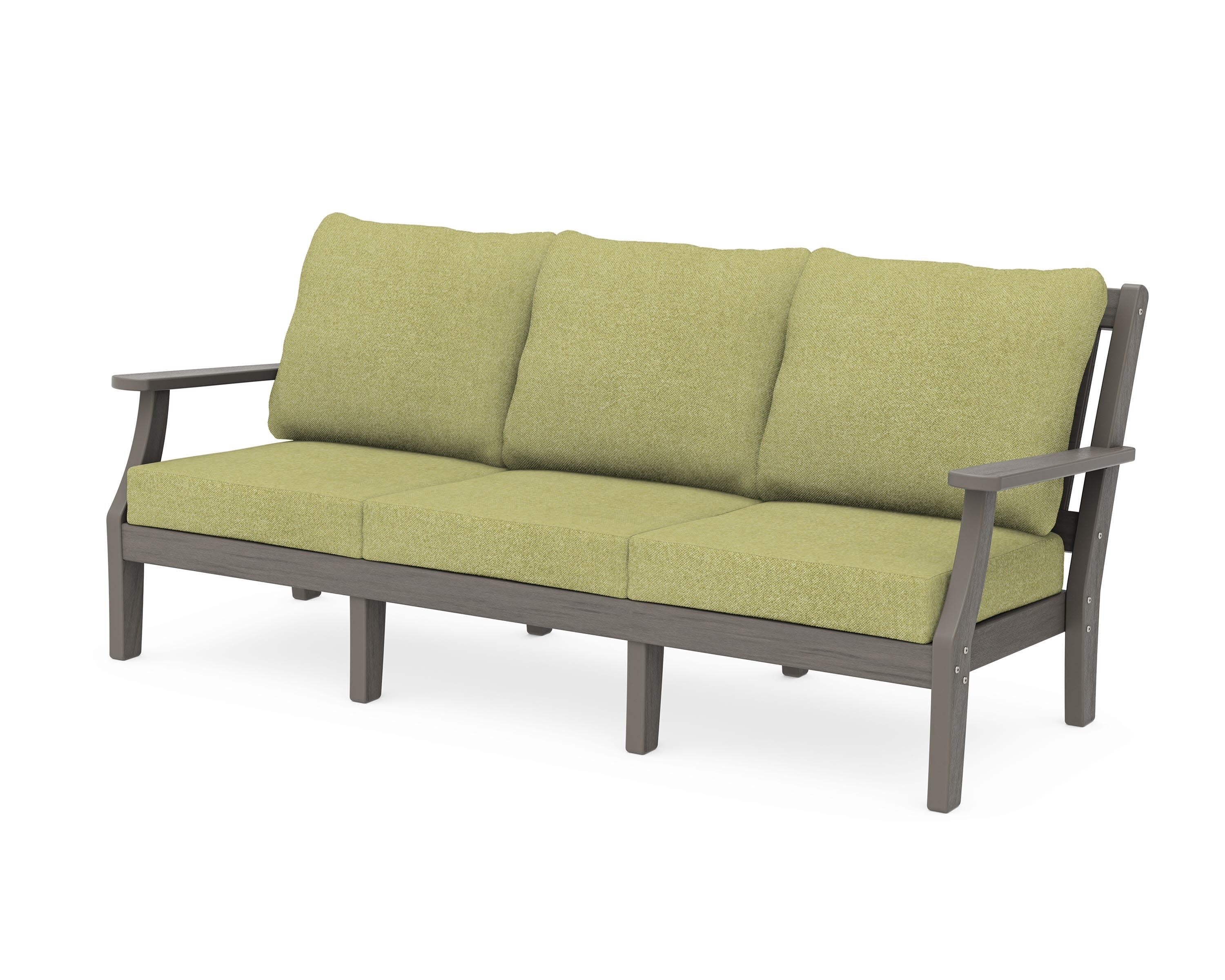 Chinoiserie Deep Seating Sofa in Driftwood / Chartreuse Boucle