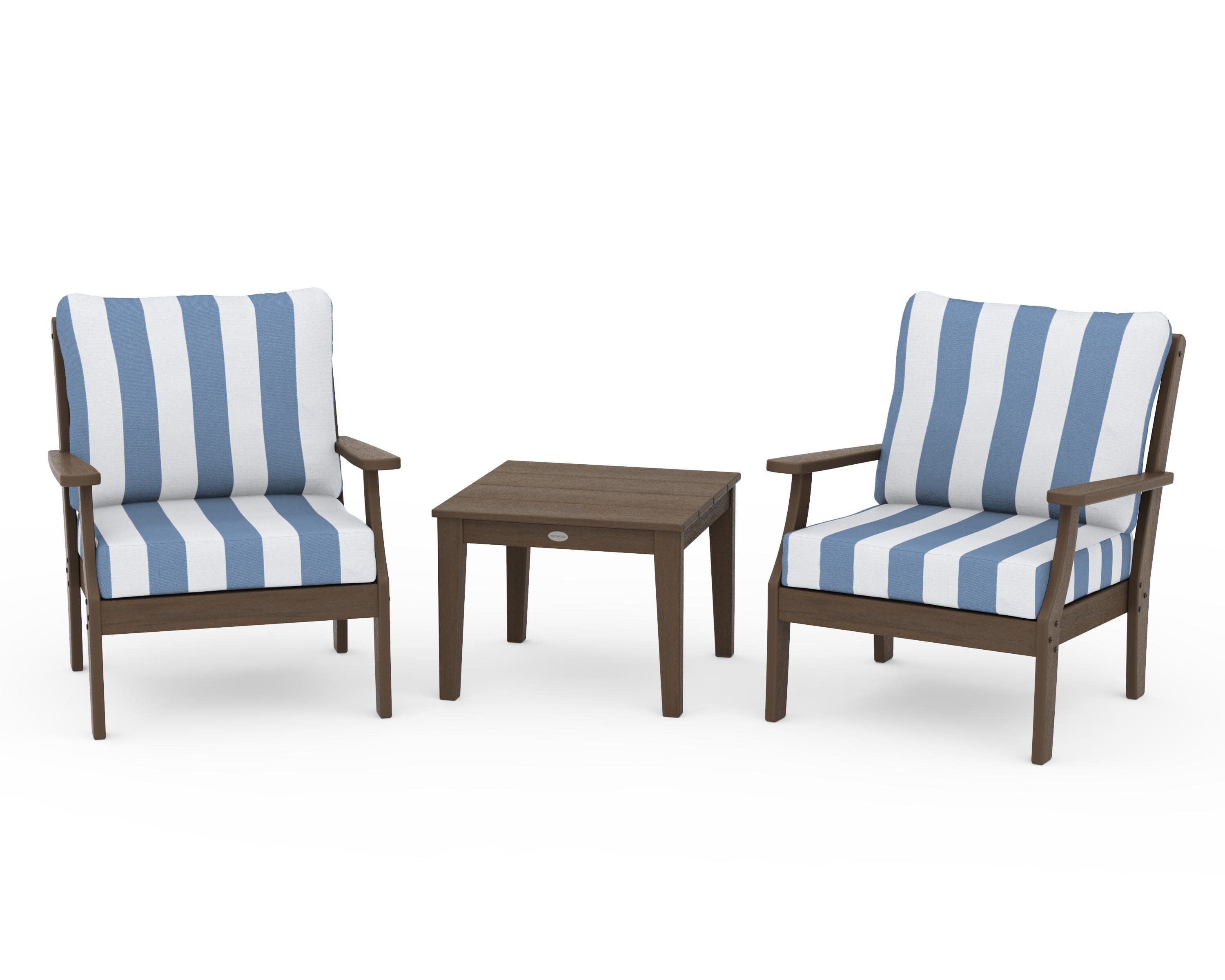 Braxton 3-Piece Deep Seating Set in Kona / Cabana Stripe Sky Blue