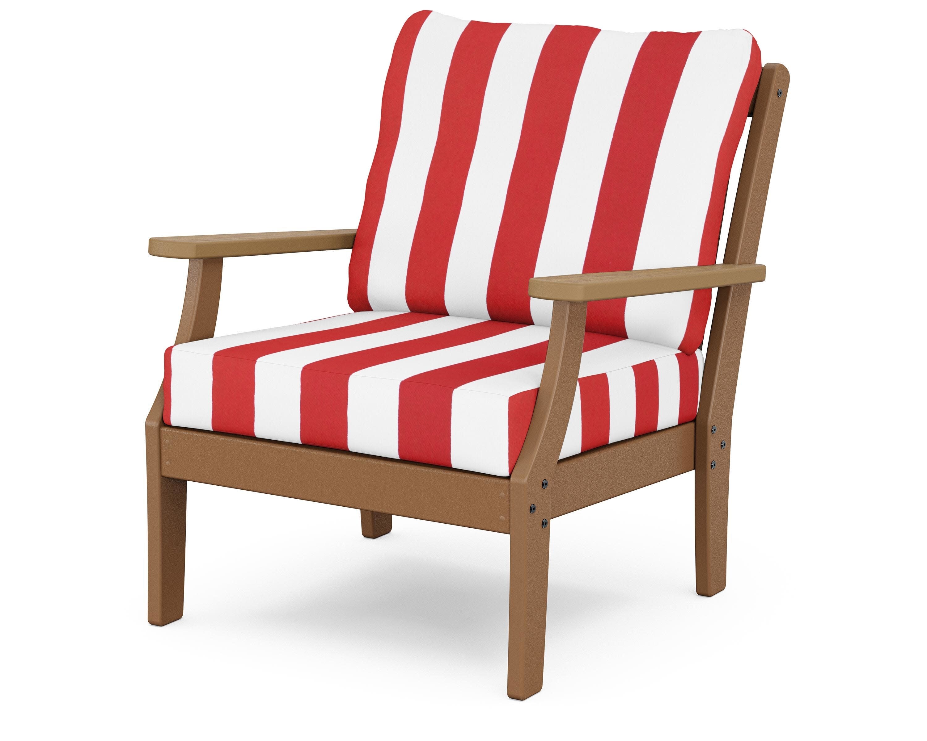 Braxton Deep Seating Chair in Teak / Natural / Cabana Stripe Crimson