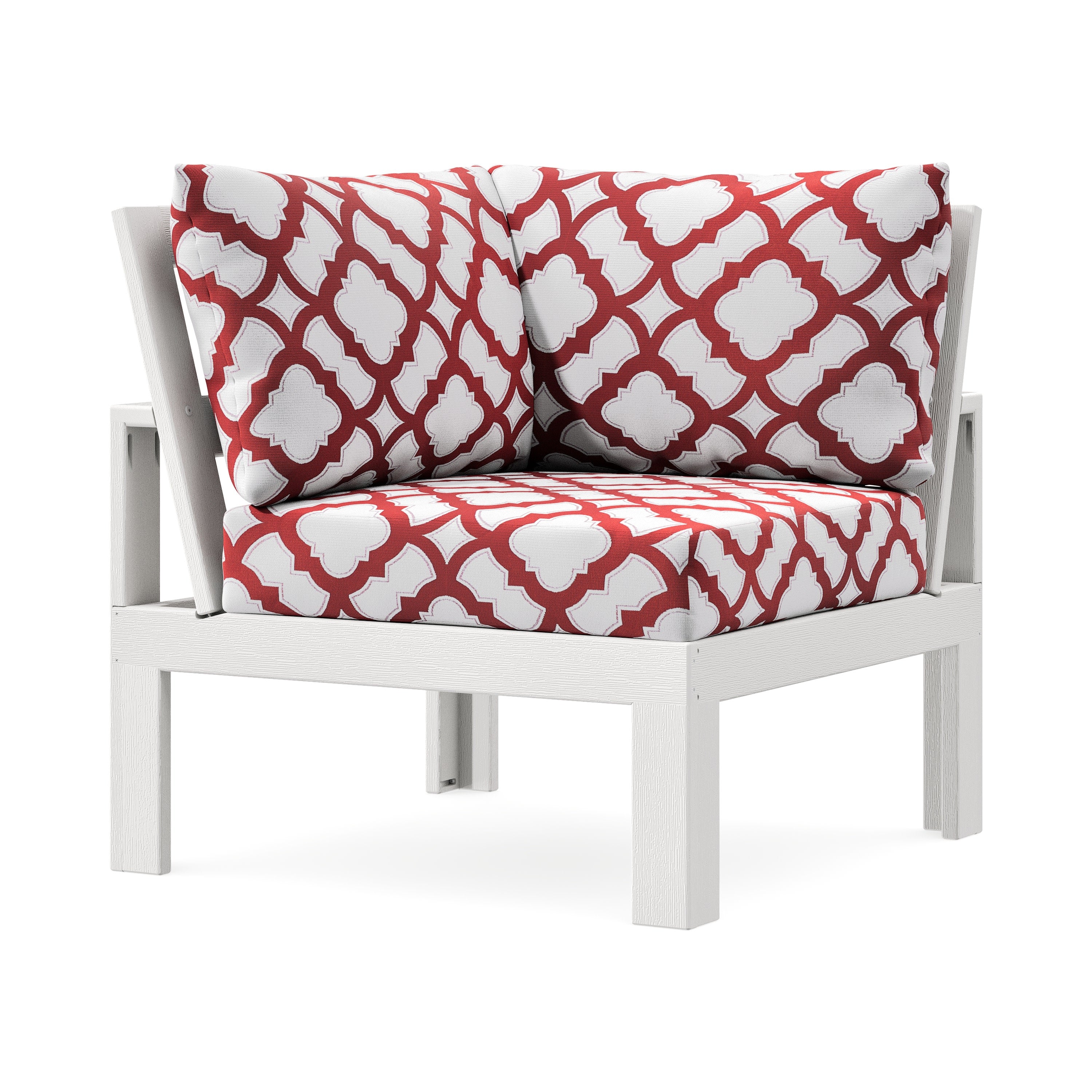 Modular Corner Chair in Vintage White / Trellis Crimson