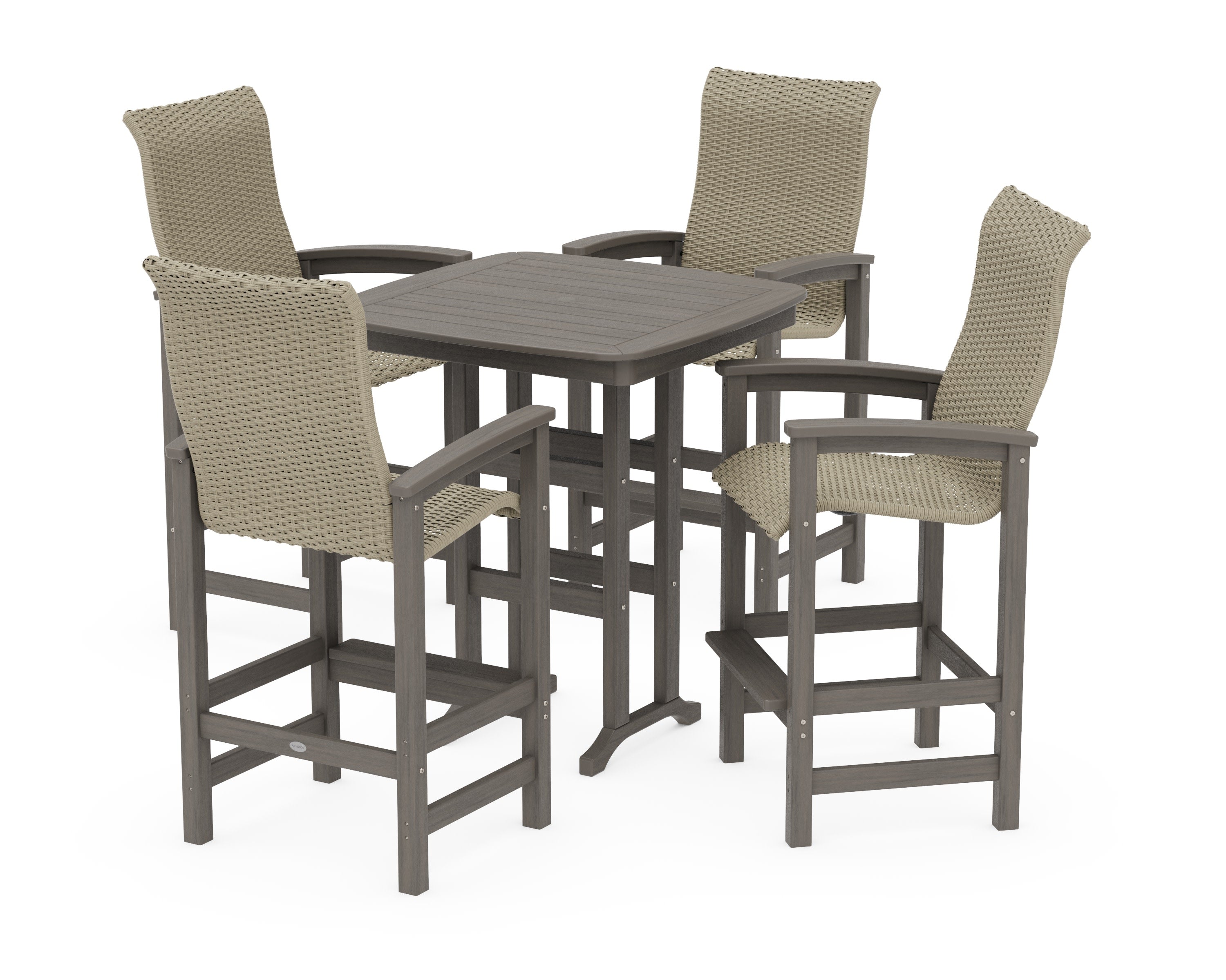 Coastal Woven High-Back 5-Piece Bar Set in Driftwood / Dune Grass