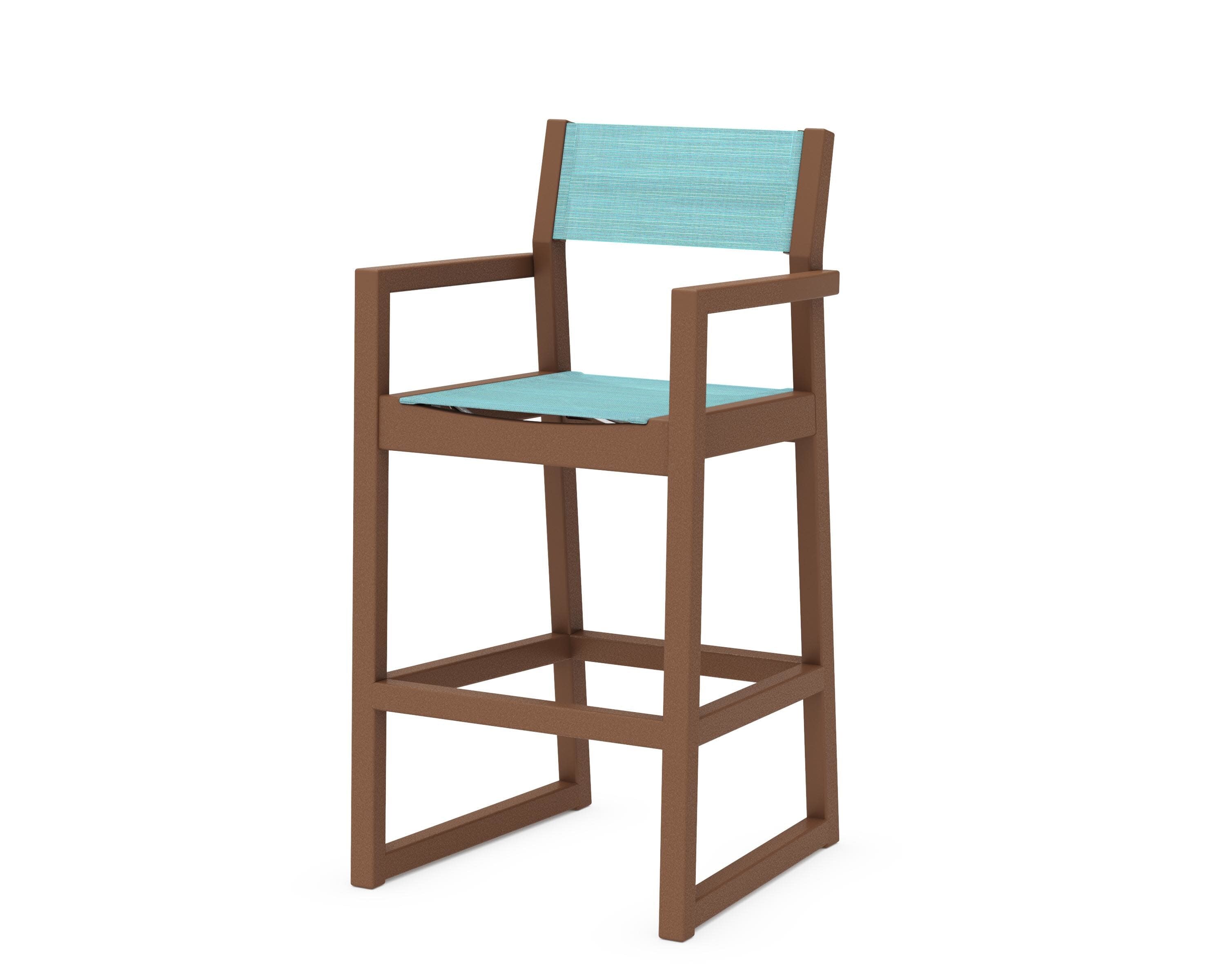 EDGE Sling Bar Arm Chair in Teak / Dupioni Aquamarine Sling