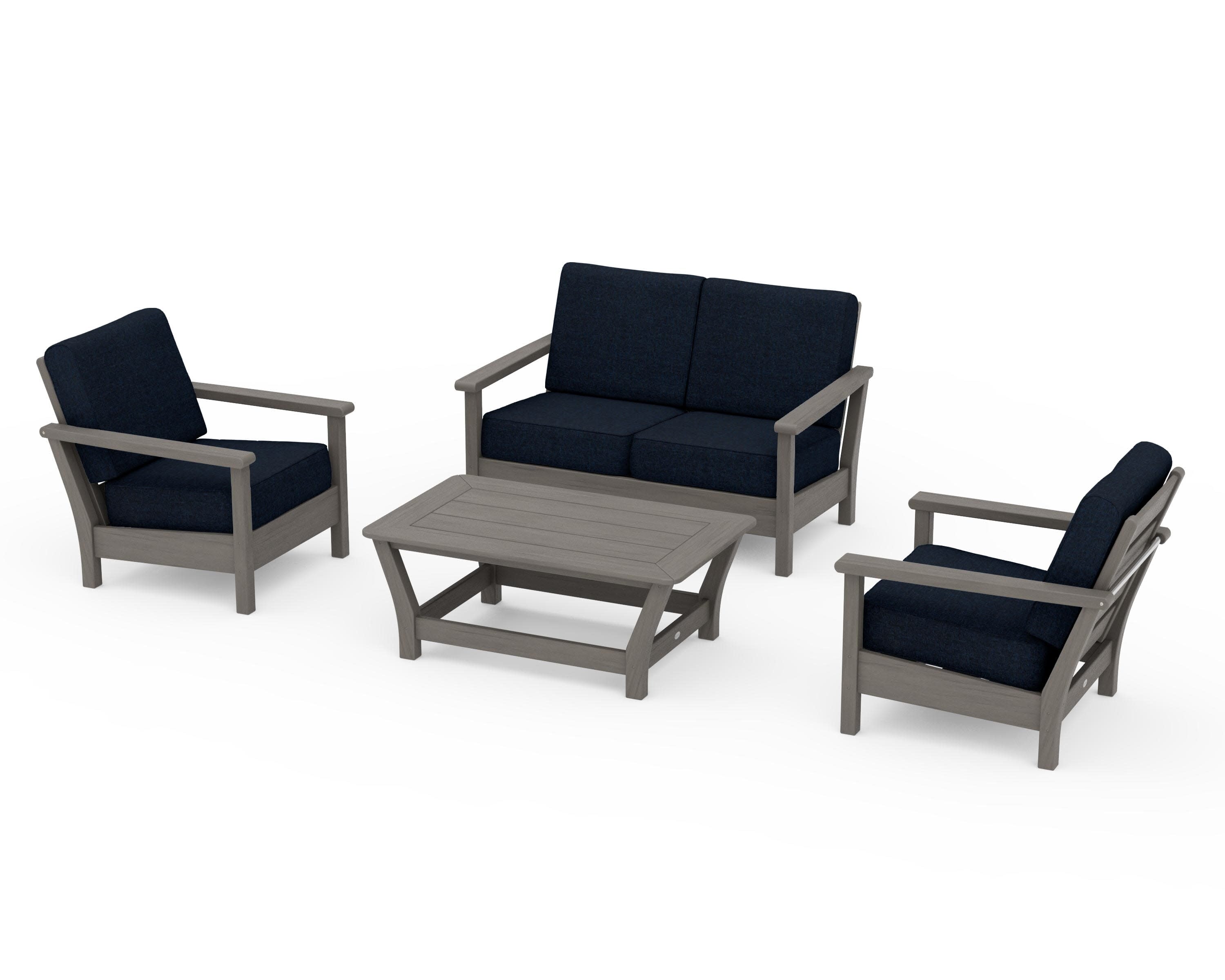 Harbour 4-Piece Deep Seating Set in Driftwood / Marine Indigo