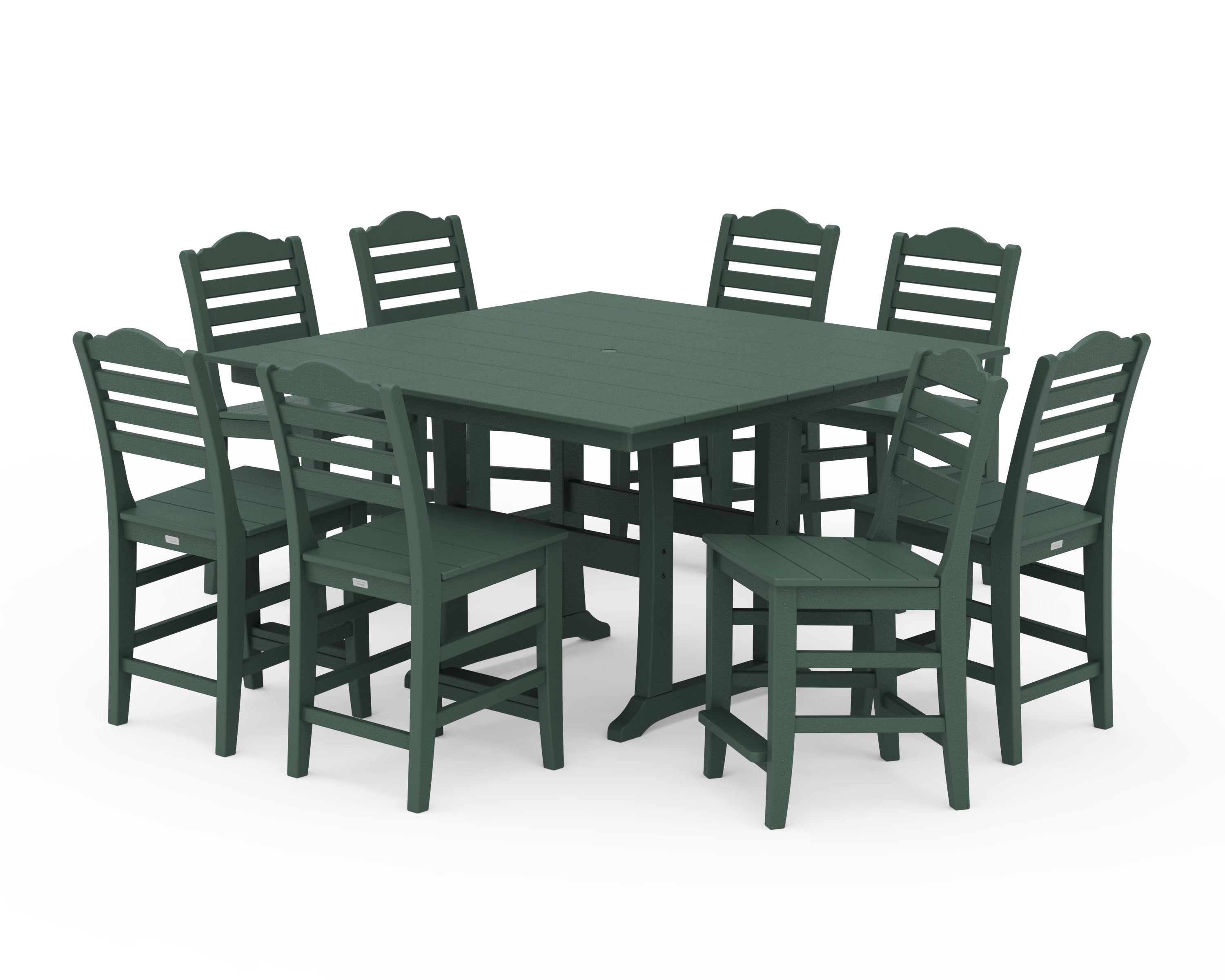 Savannah Side Chair 9-Piece Square Farmhouse Counter Set with Trestle Legs in Green